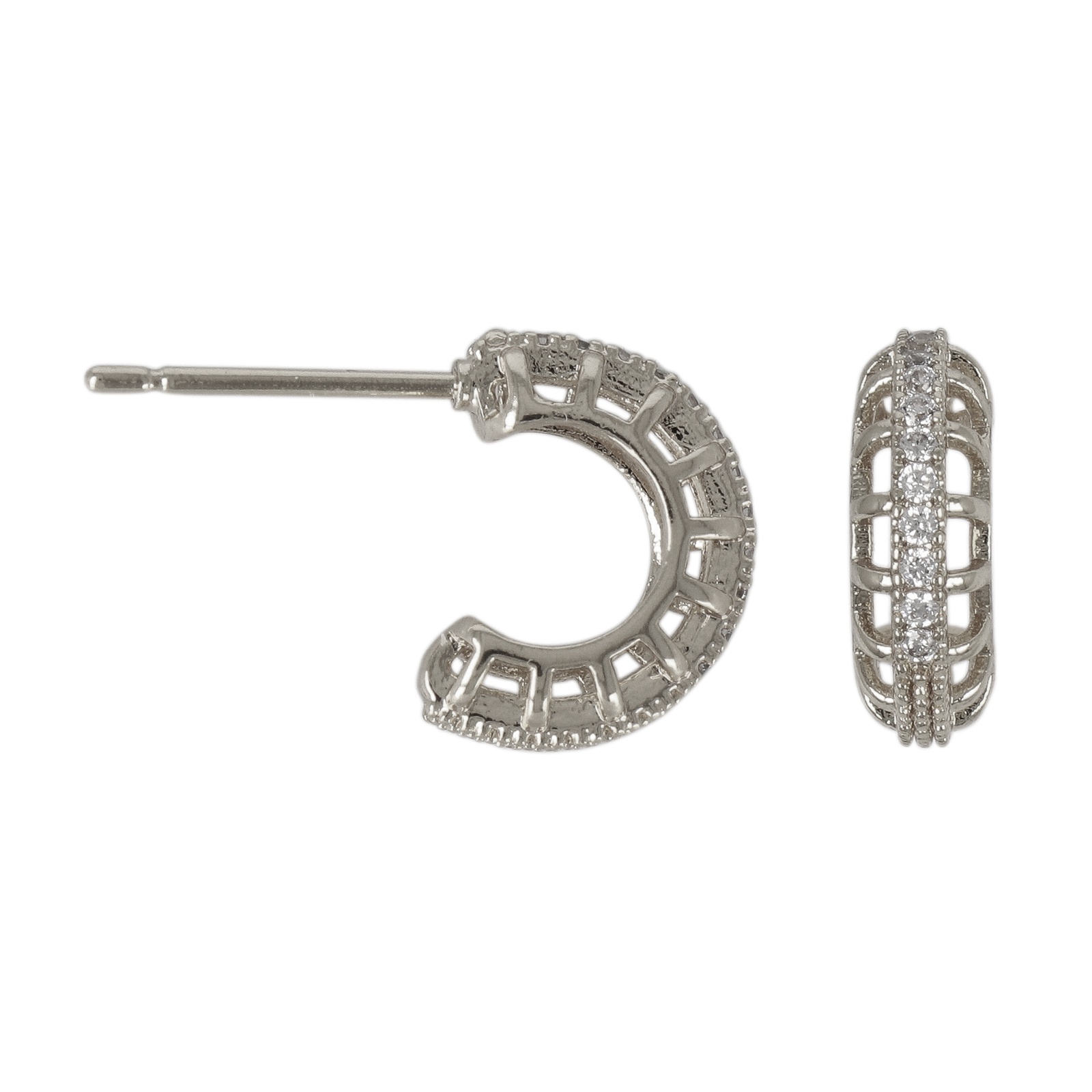 rhodium silver plated leverback post earring cubic zirconia 13x3,5mm | 2pc