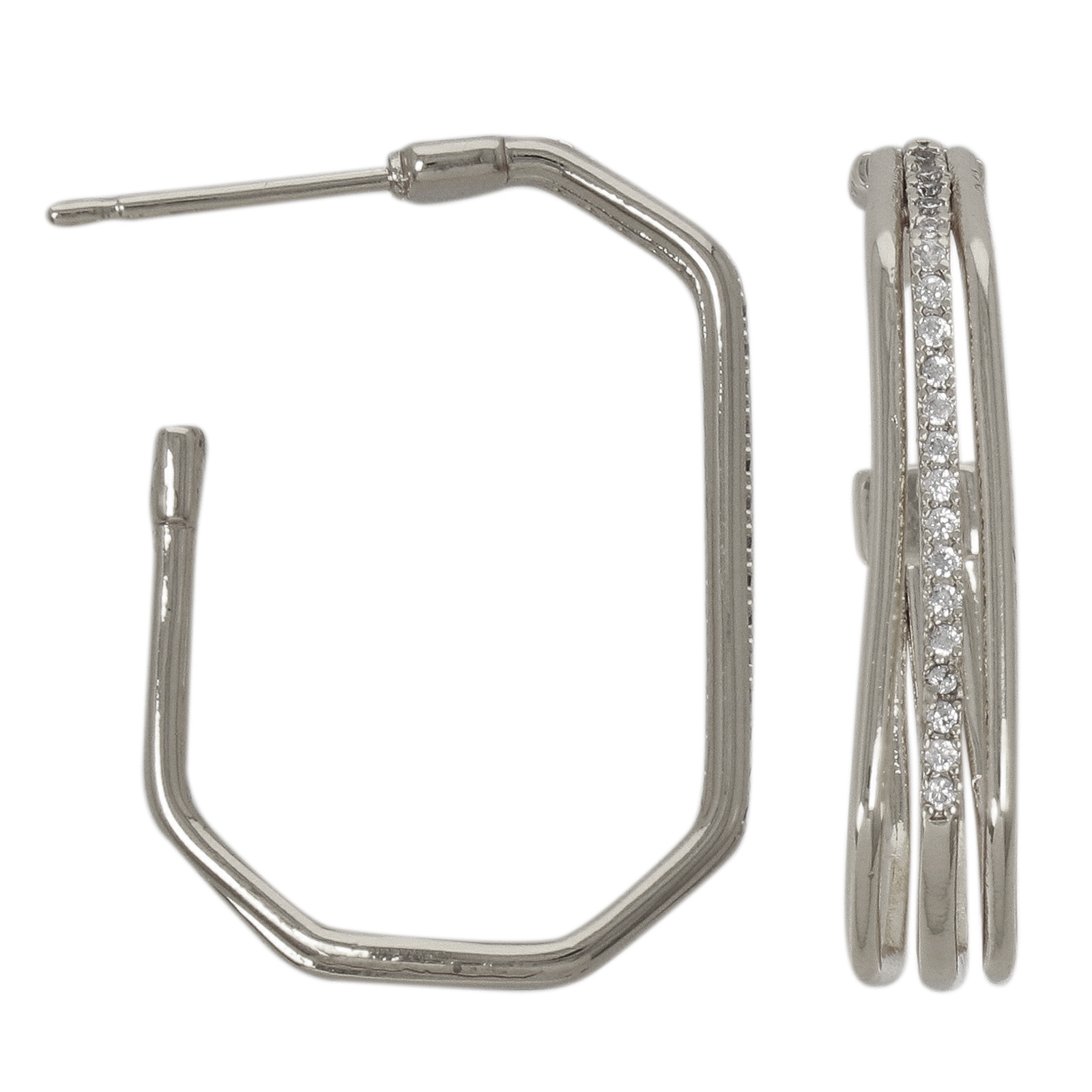 rhodium silver plated leverback post earring cubic zirconia 26,5x4mm | 2pc