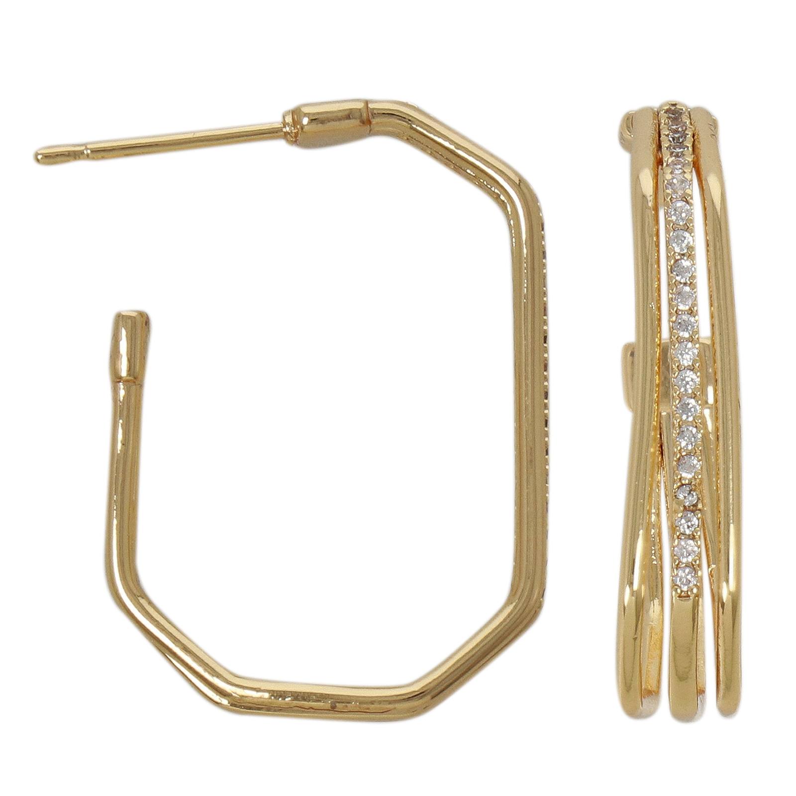 gold plated leverback post earring cubic zirconia 26,5x4mm | 2pc