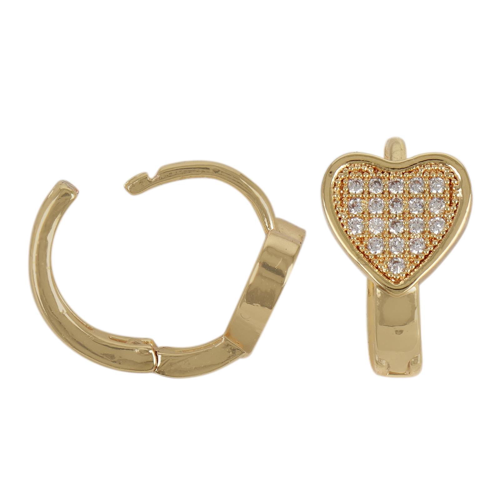 gold plated leverback hoop earring cubic zirconia heart 10mm - 14x3mm | 2pc