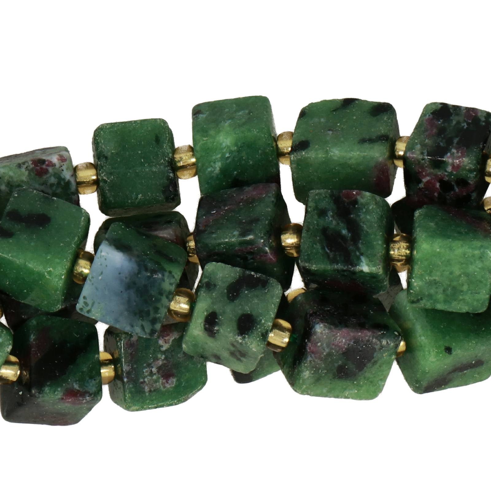 ruby-zoisite smooth irregular cube 7-8mm | 15/16-inch strand