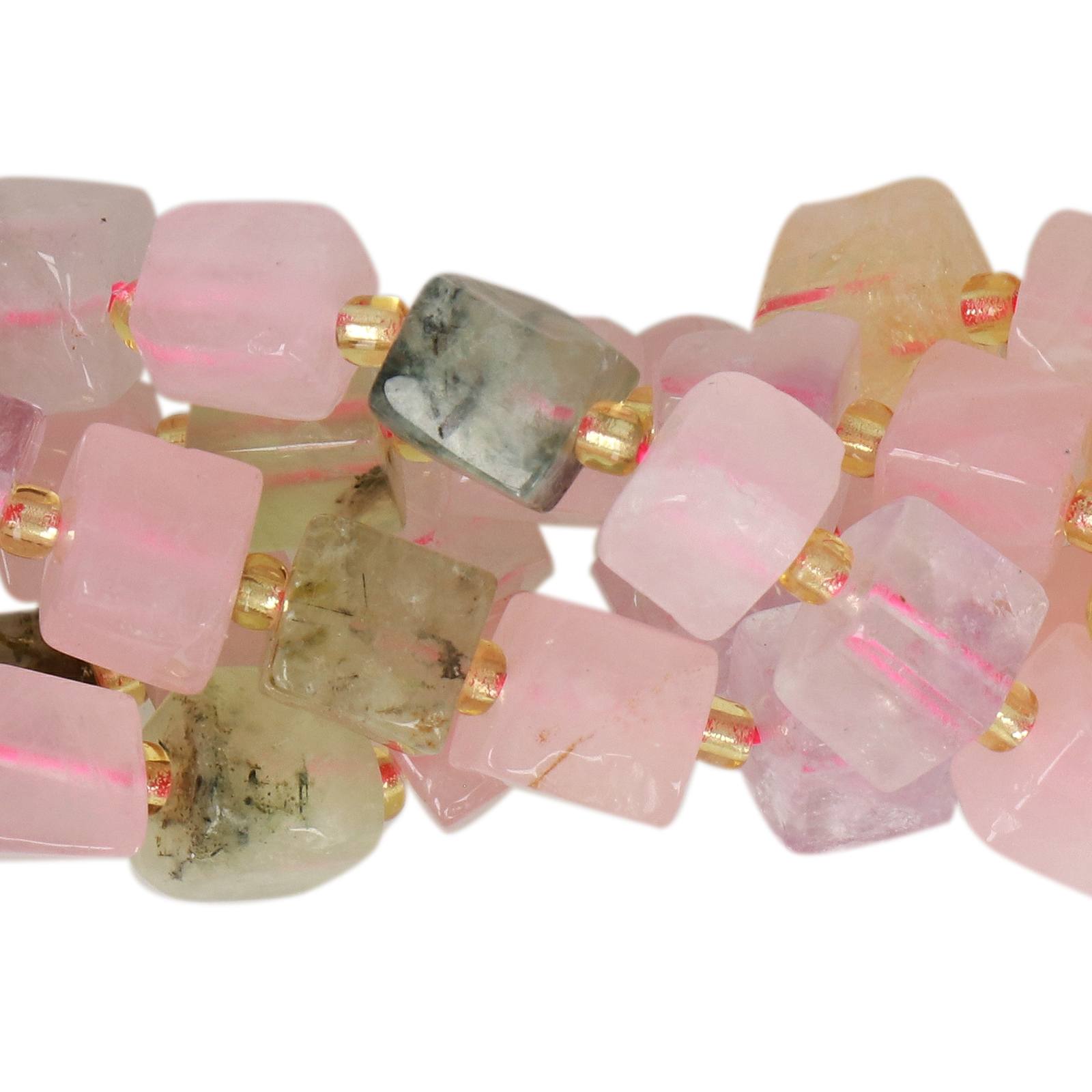 mix prehnite, rose quartz, citrine quartz, amethyst smooth irregular cube 7-8mm | 15/16-inch strand