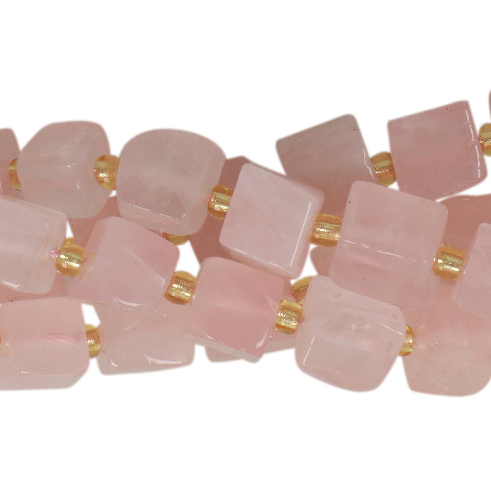 madagascar rose quartz smooth irregular cube 7-8mm | 15/16-inch strand