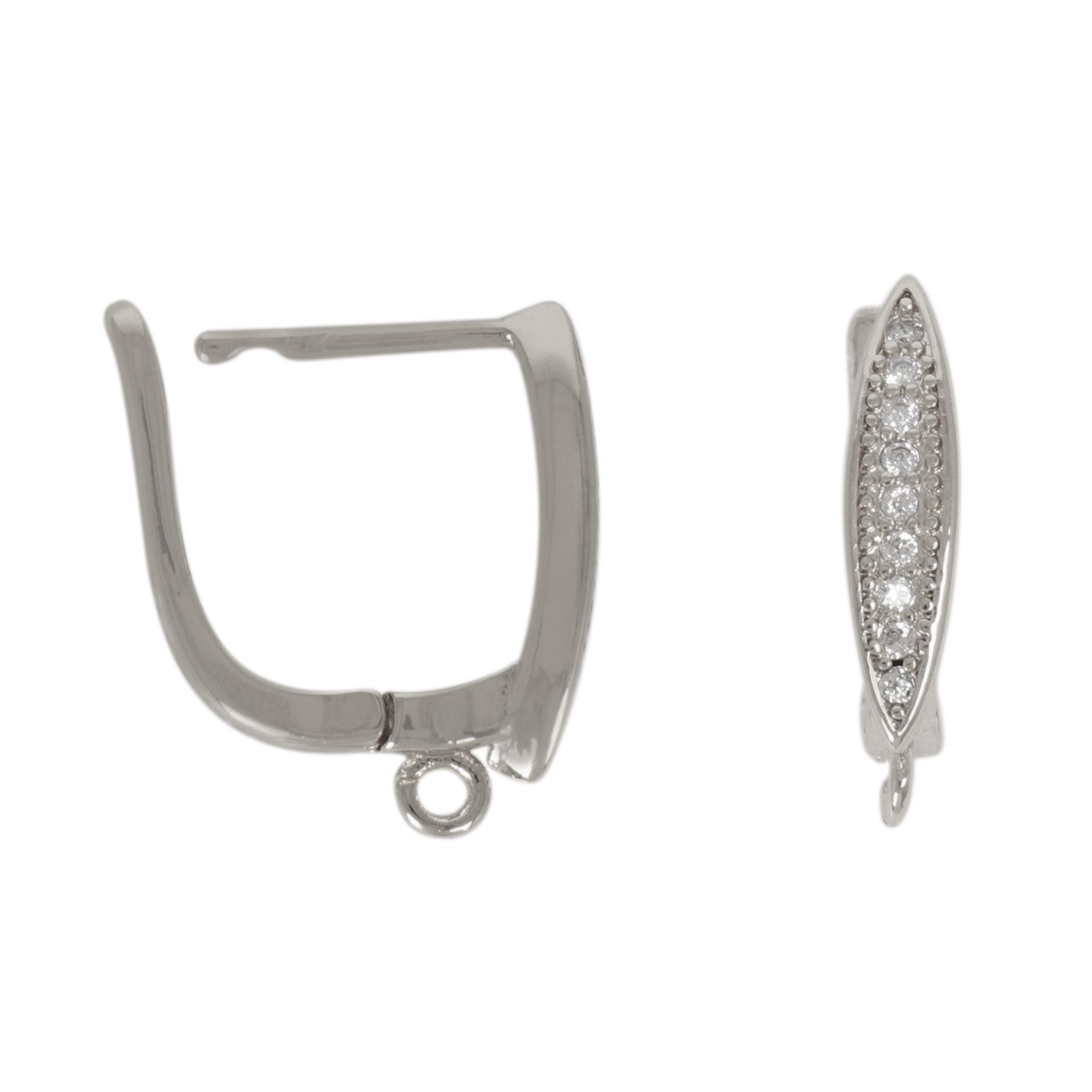 rhodium silver plated leverback post earring cubic zirconia 15x3,5mm | 2pc
