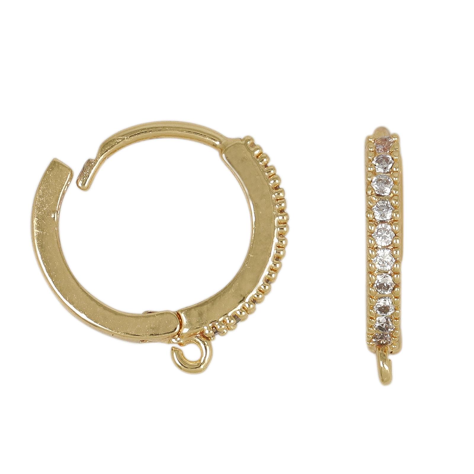 gold plated leverback hoop earring cubic zirconia 14x2mm | 2pc
