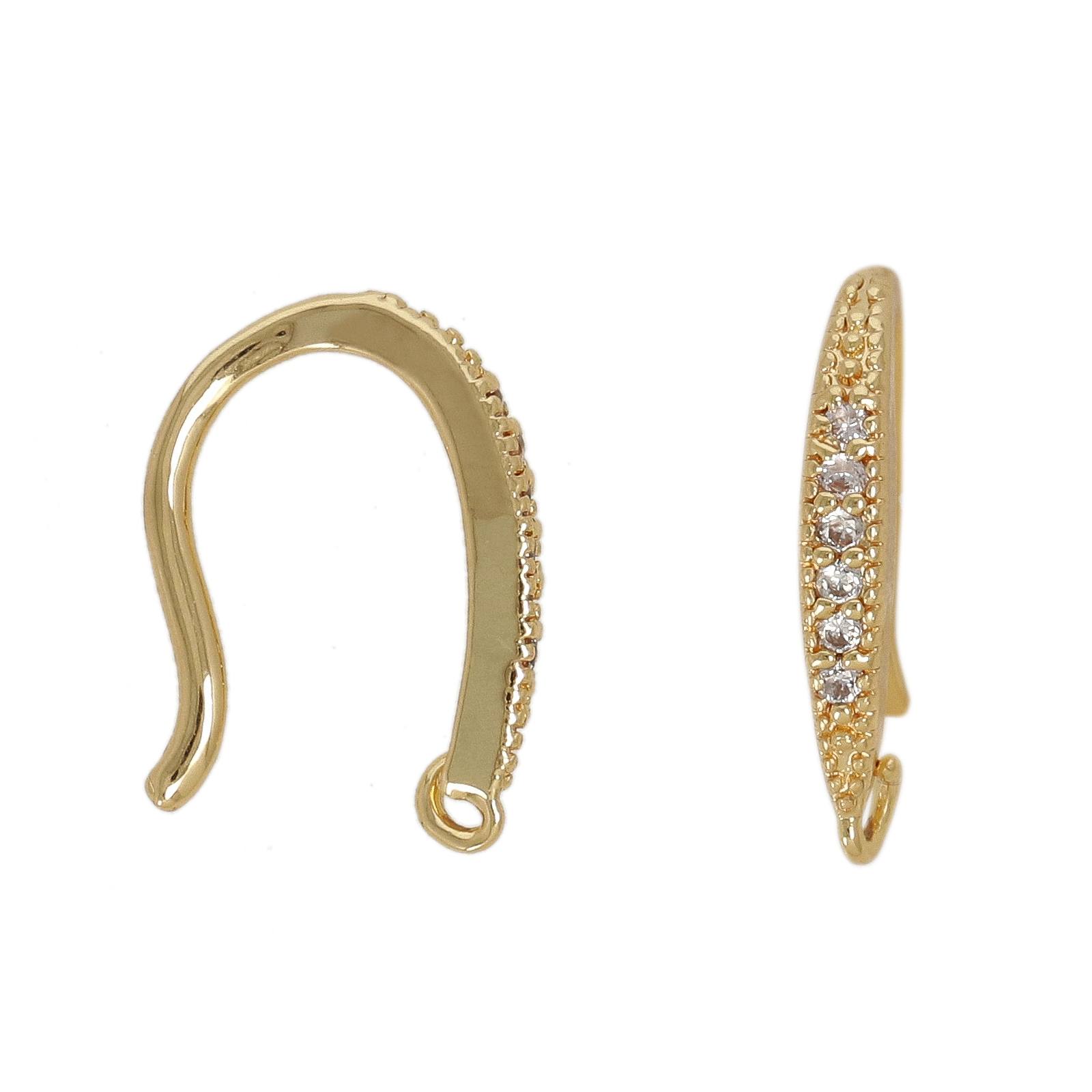gold plated french earwire cubic zirconia 15mm | 2pc