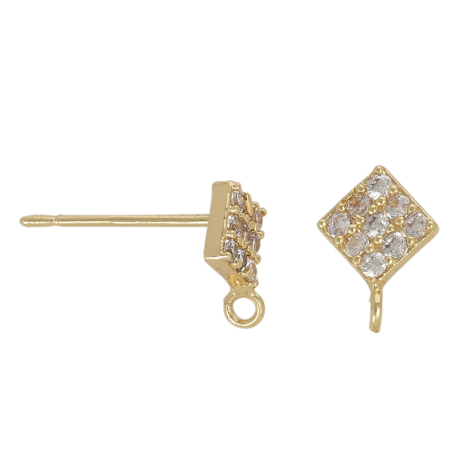 gold plated post earring rhombus cubic zirconia 7mm | 2pc