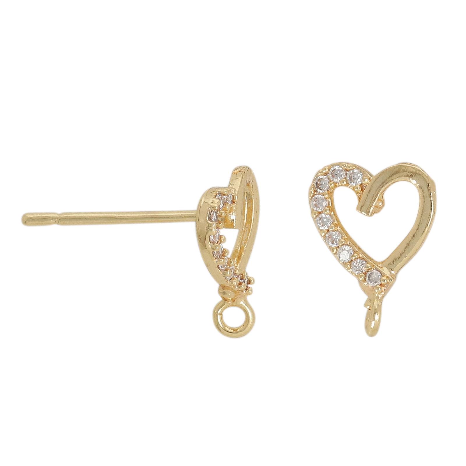 gold plated post earring heart cubic zirconia 8mm | 2pc