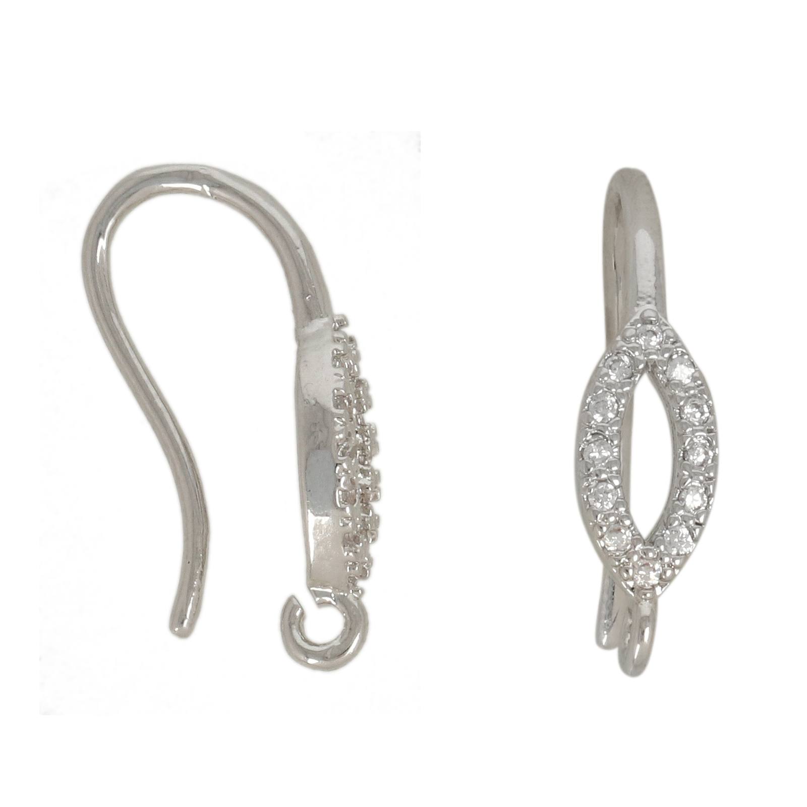ohrhacken rhodium versilbert 20mm - zirkonia navette 10x5mm | 2st