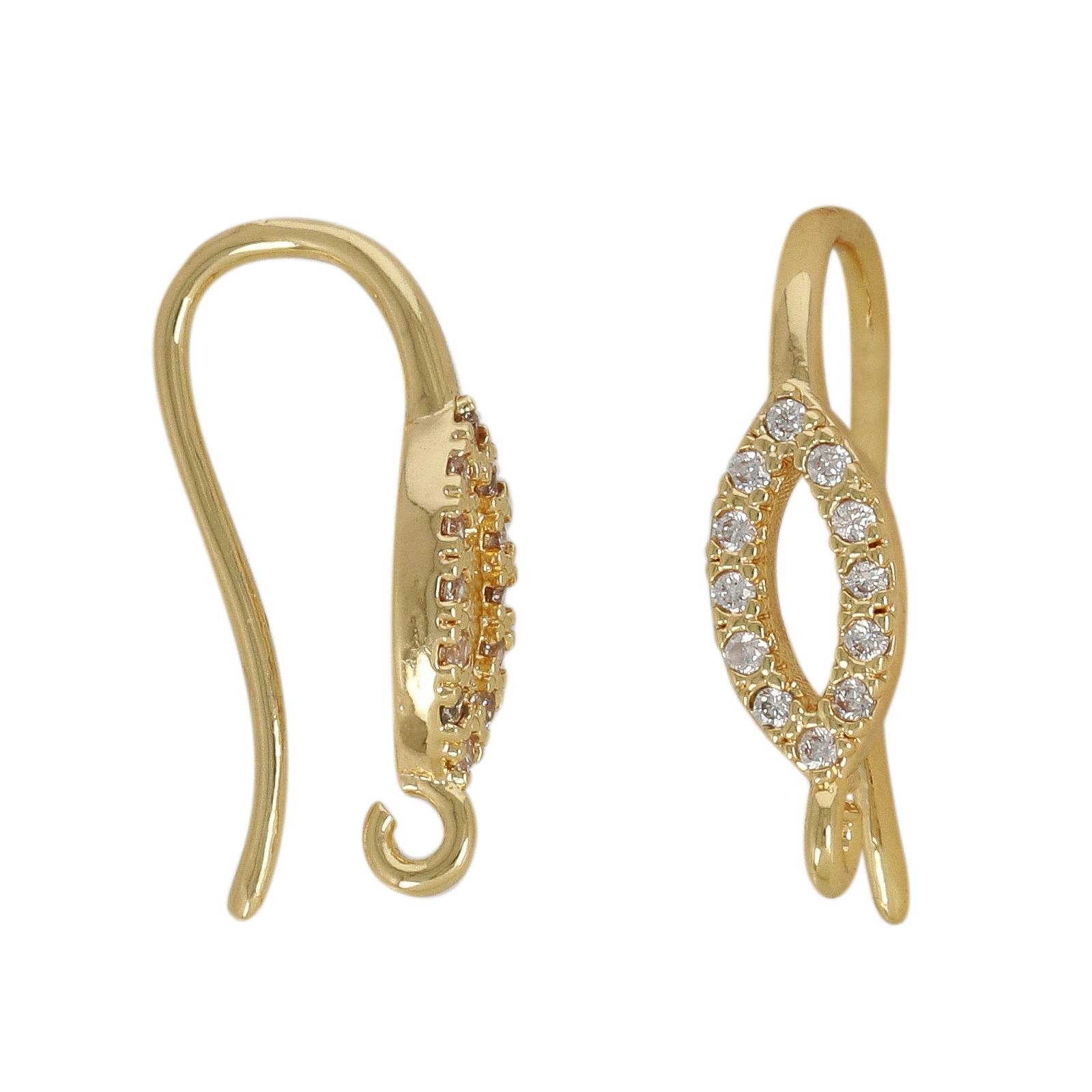 ohrhacken vergoldet 20mm - zirkonia navette 10x5mm | 2st