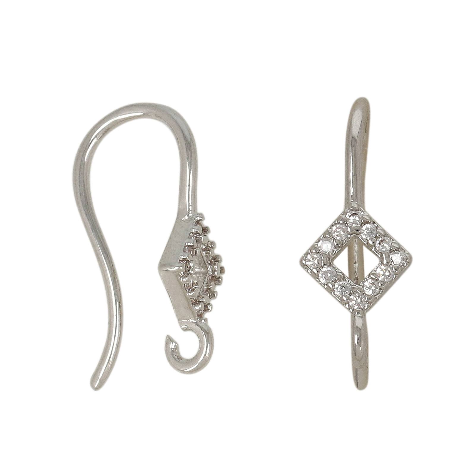 ohrhacken rhodium versilbert 17mm - zirkonia rhombus 6,5mm | 2st