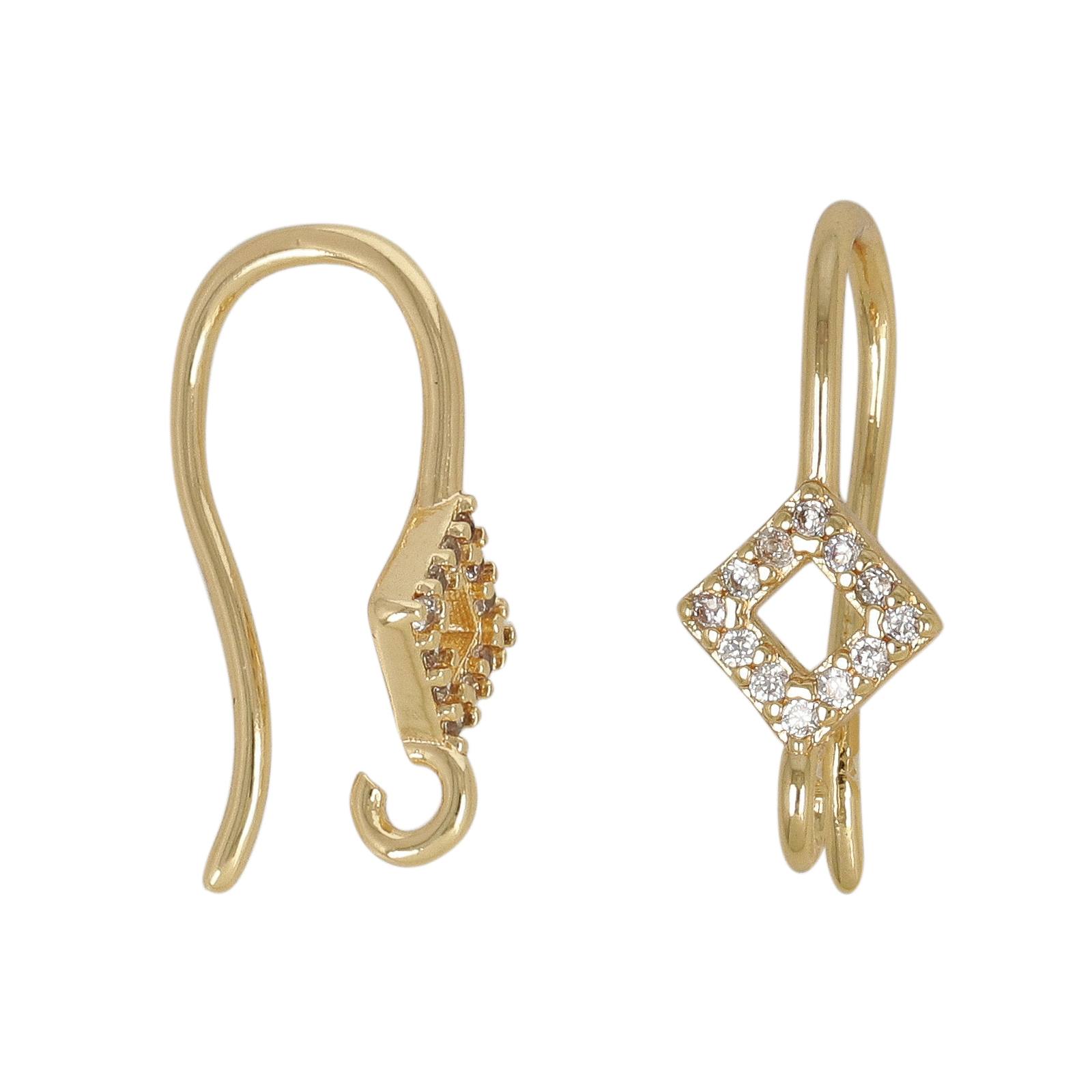 ohrhacken vergoldet 17mm - zirkonia rhombus 6,5mm | 2st