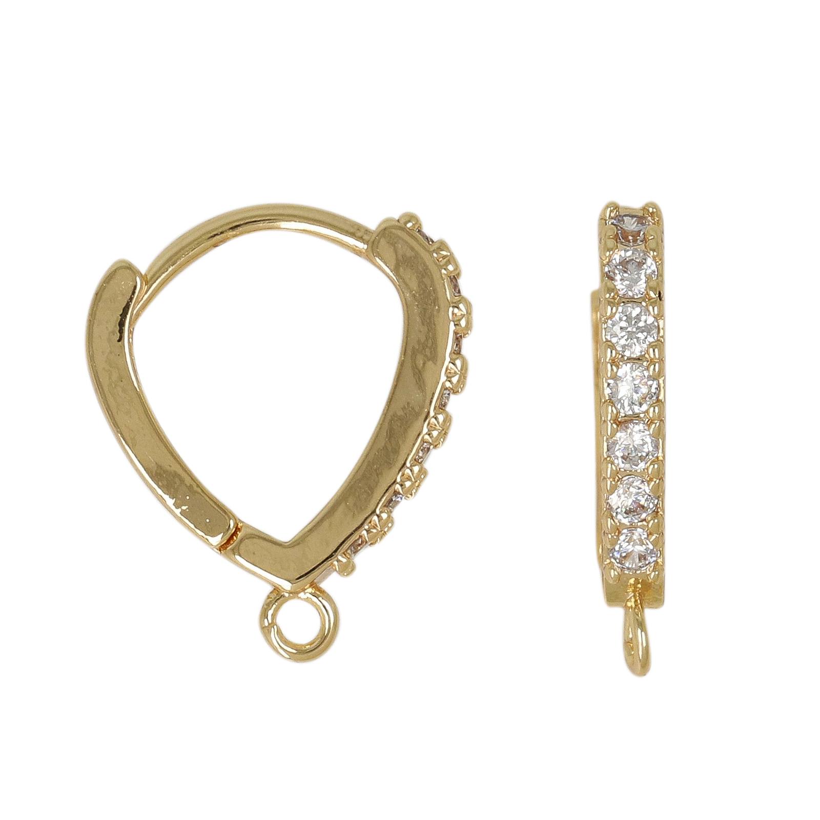 gold plated leverback hoop earring cubic zirconia drop 14x2mm | 2pc
