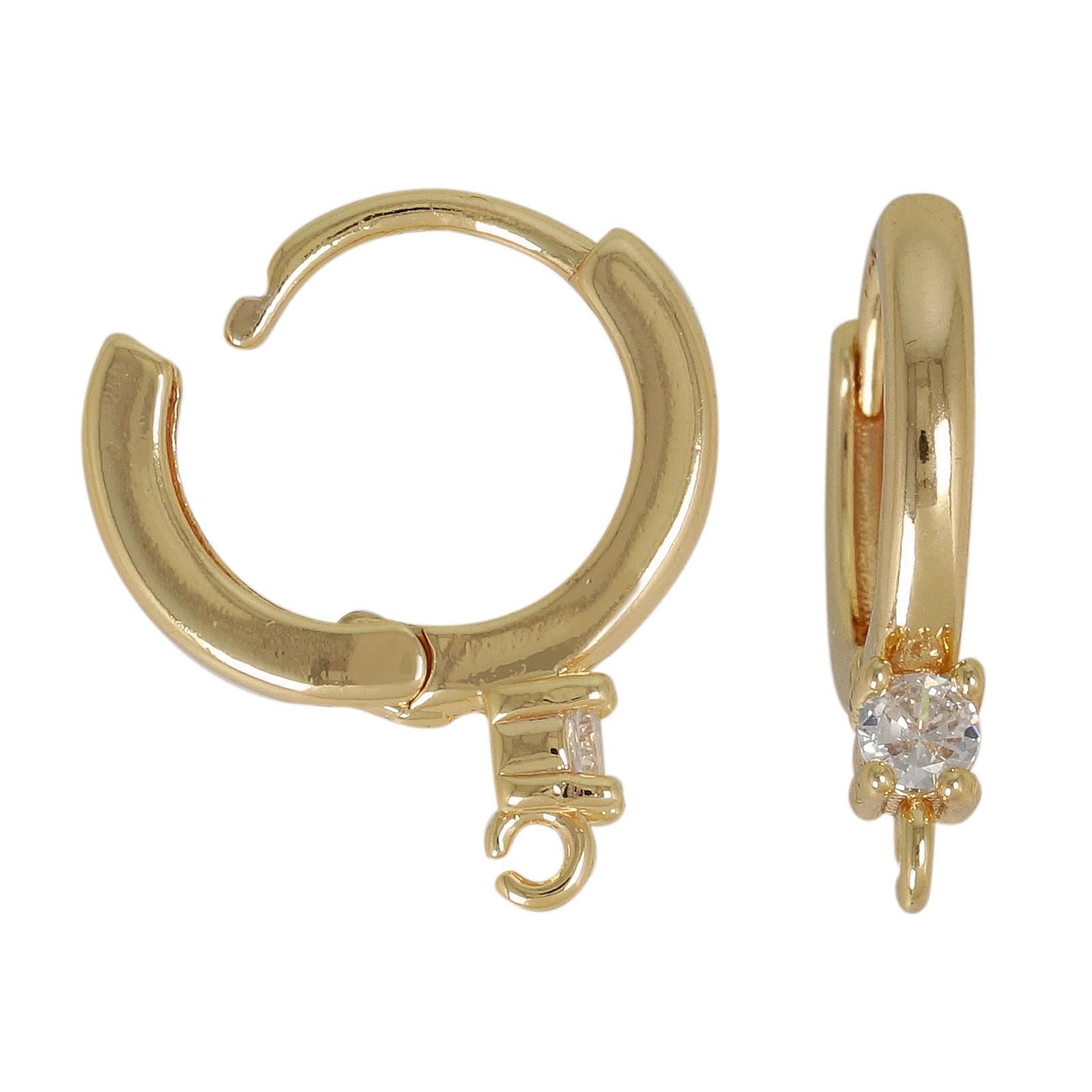 gold plated leverback hoop earring cubic zirconia 14x2mm | 2pc