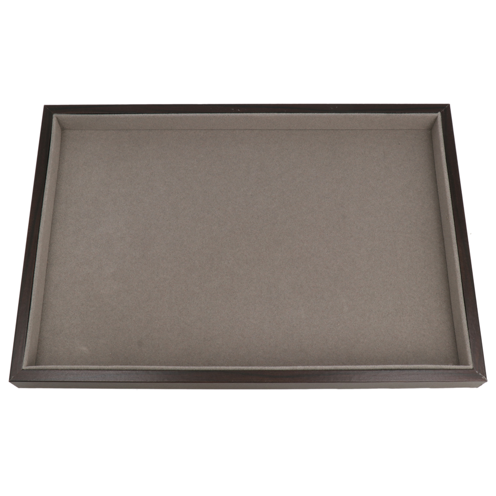jewelry tray grey velvet and wood rectangle 35x24cm | 1pc