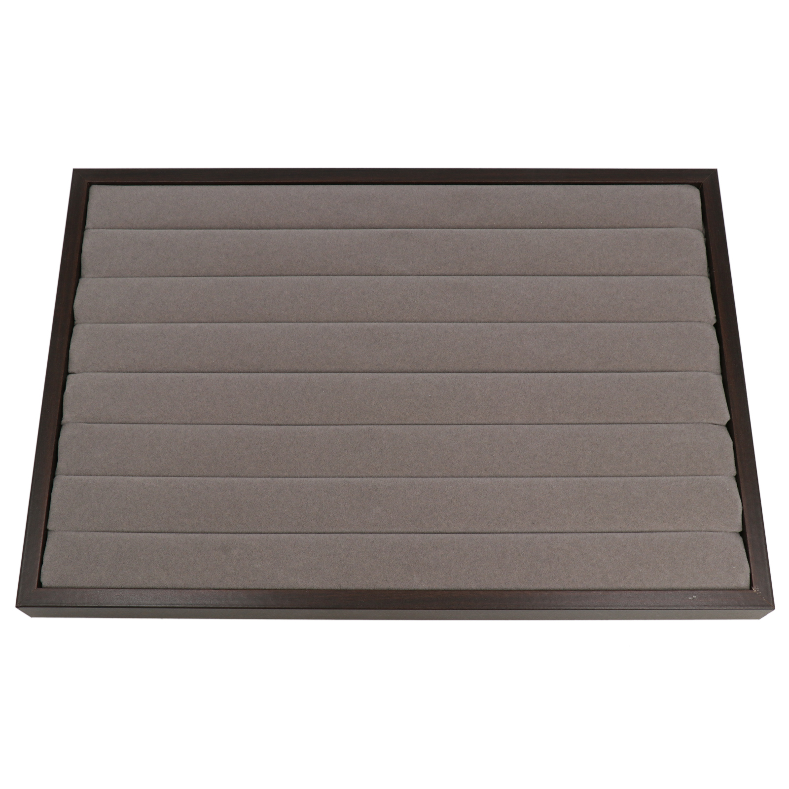 7 rows rings holder tray grey velvet and wood rectangle 35x24cm | 1pc