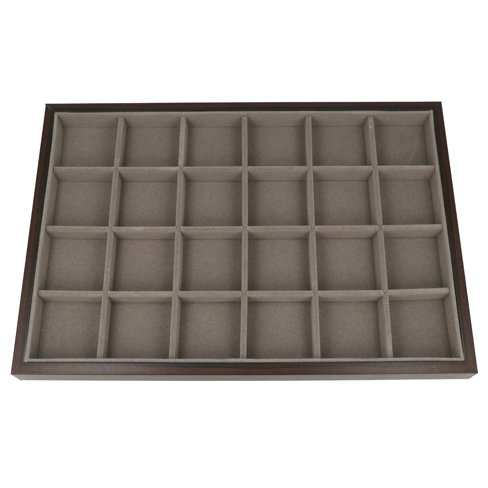 jewelry tray 24 square grey velvet and wood rectangle 35x24cm | 1pc