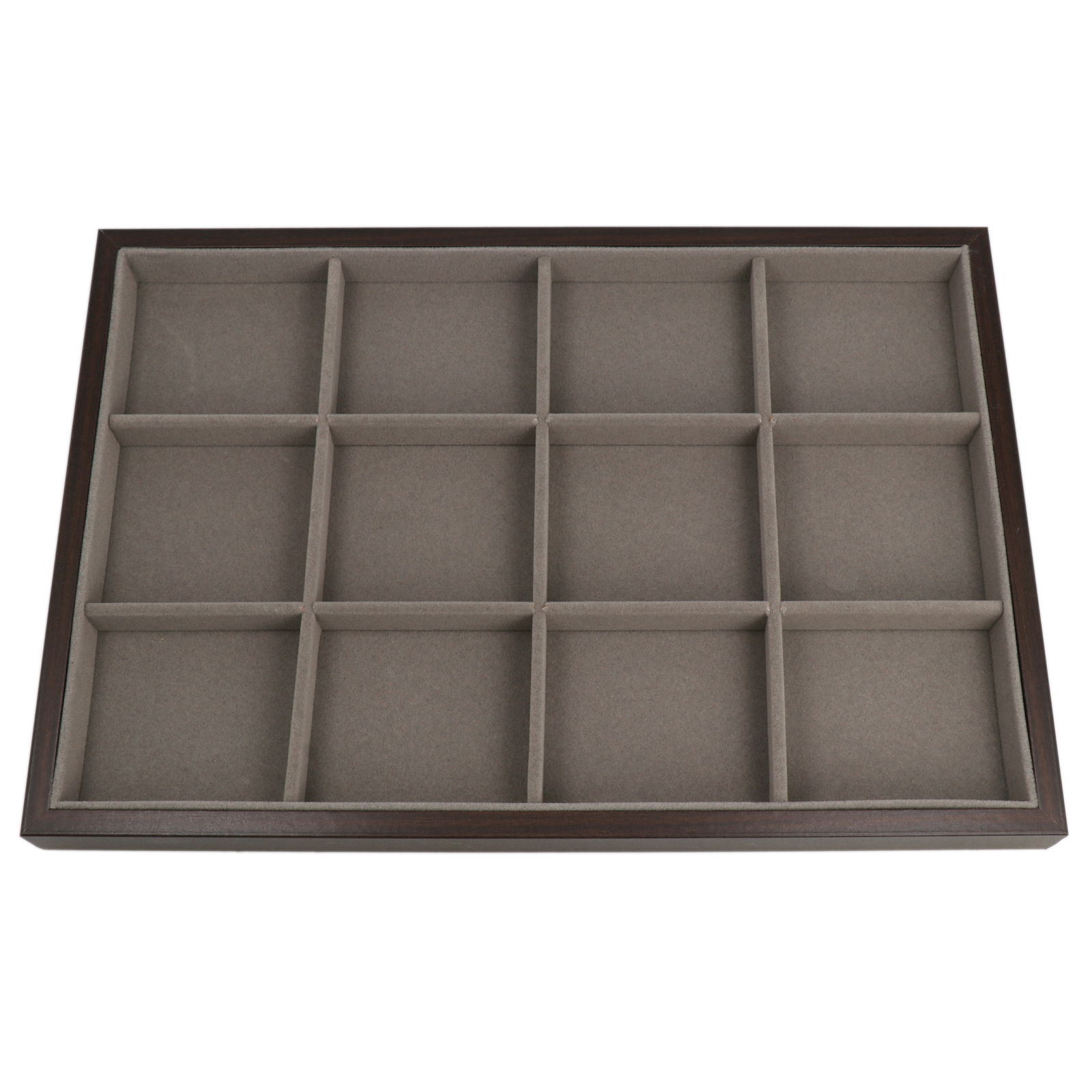 jewelry tray 12 square grey velvet and wood rectangle 35x24cm | 1pc