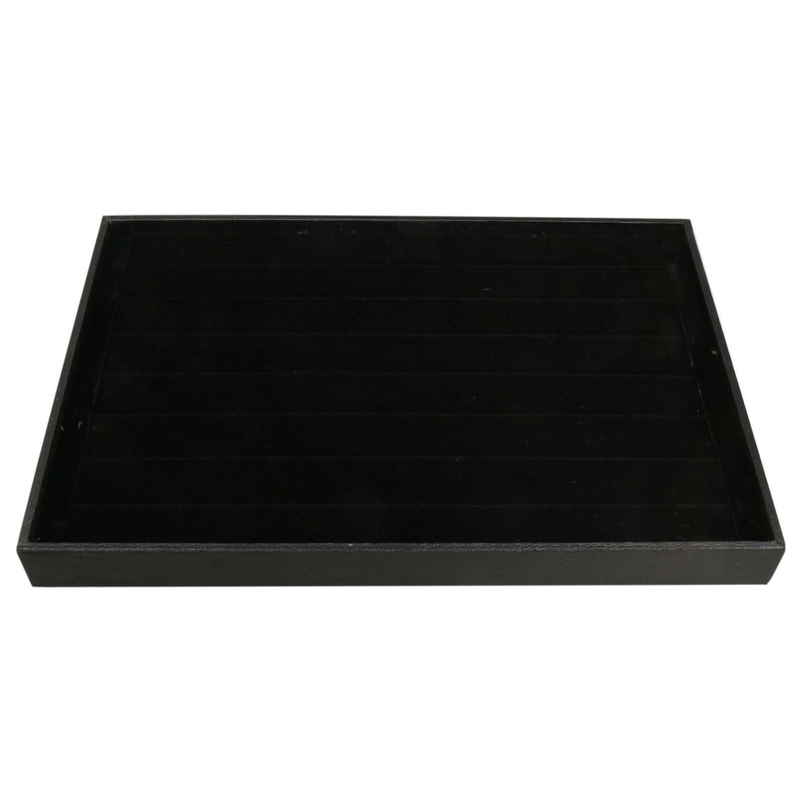 7 rows rings holder tray black velvet and pu leather rectangle 35x24cm | 1pc