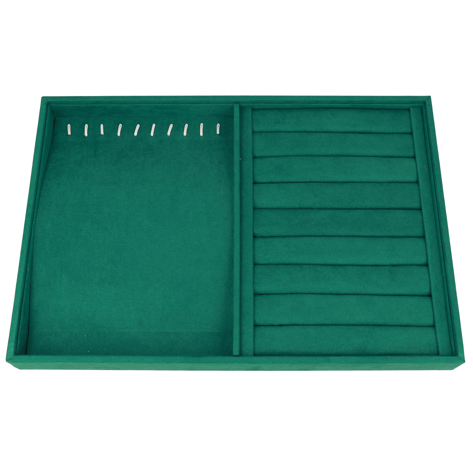 tray for 10 bracelet or necklace and 8 rows green velvet rectangle 35x24cm | 1pc