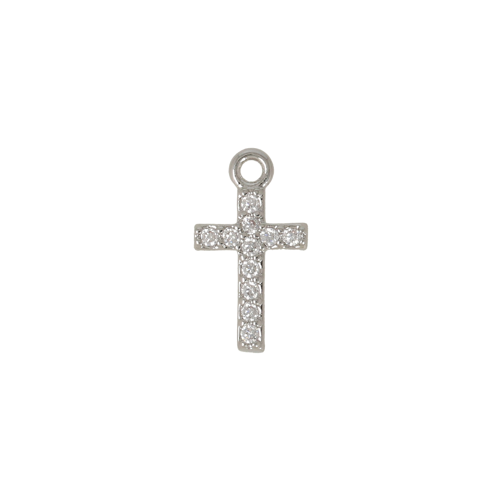 rhodium silver plated cubic zirconia charm - cross 10x7mm | 2pc