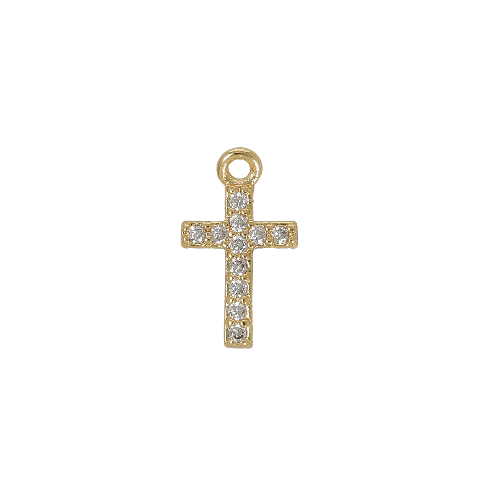gold plated cubic zirconia charm - cross 10x7mm | 2pc