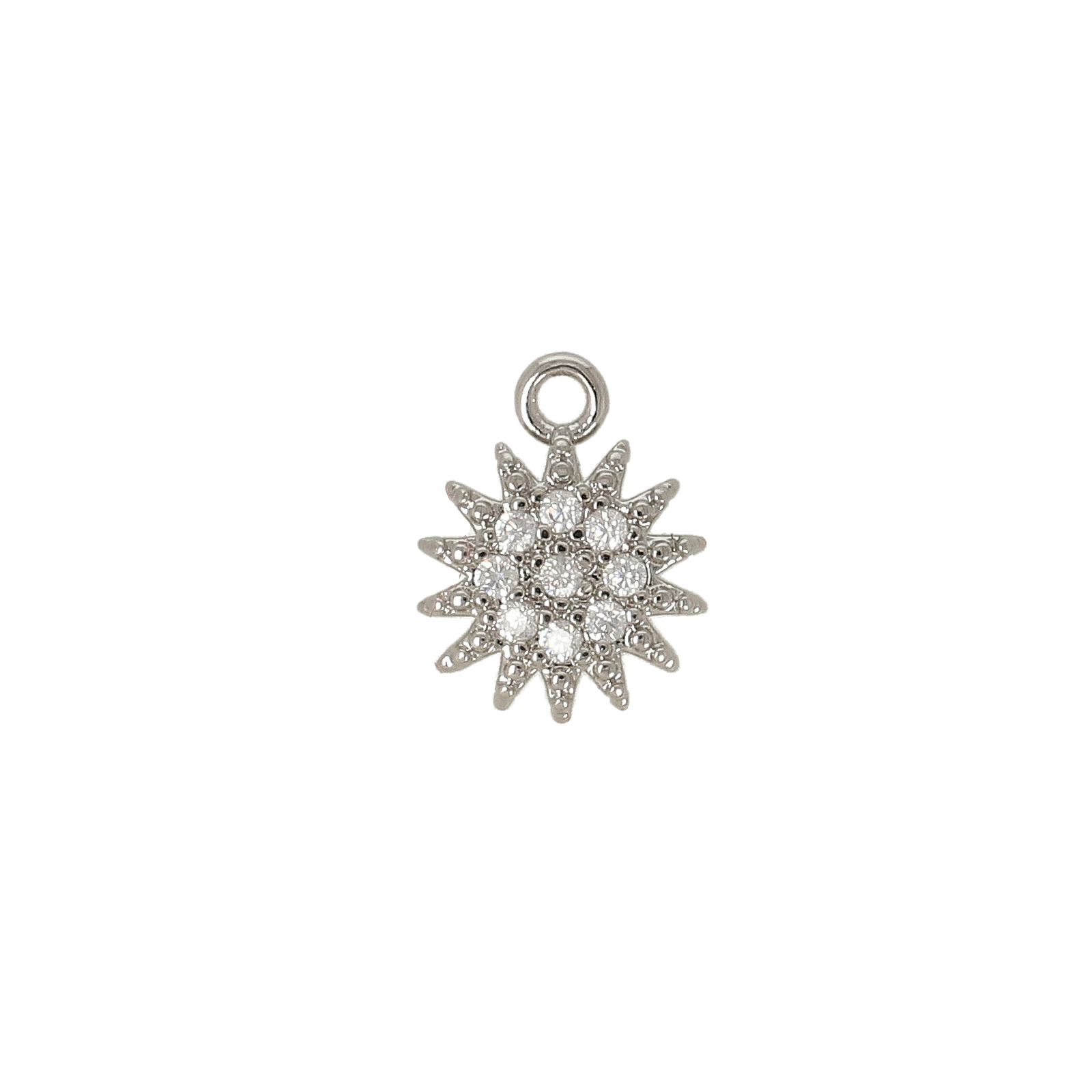 rhodium silver plated cubic zirconia charm - sun 7mm | 2pc