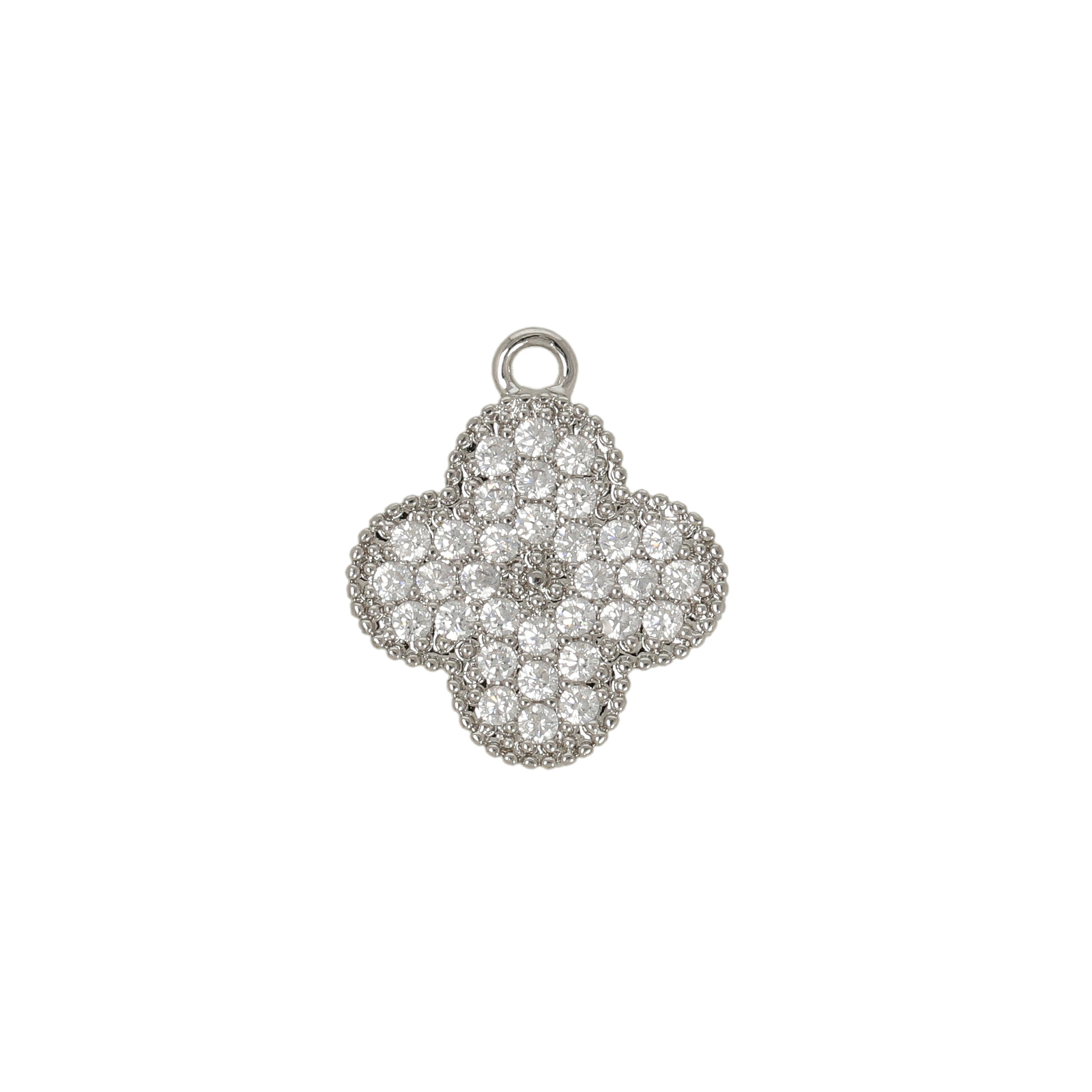 rhodium silver plated cubic zirconia pendant - clover 12,5mm | 1pc