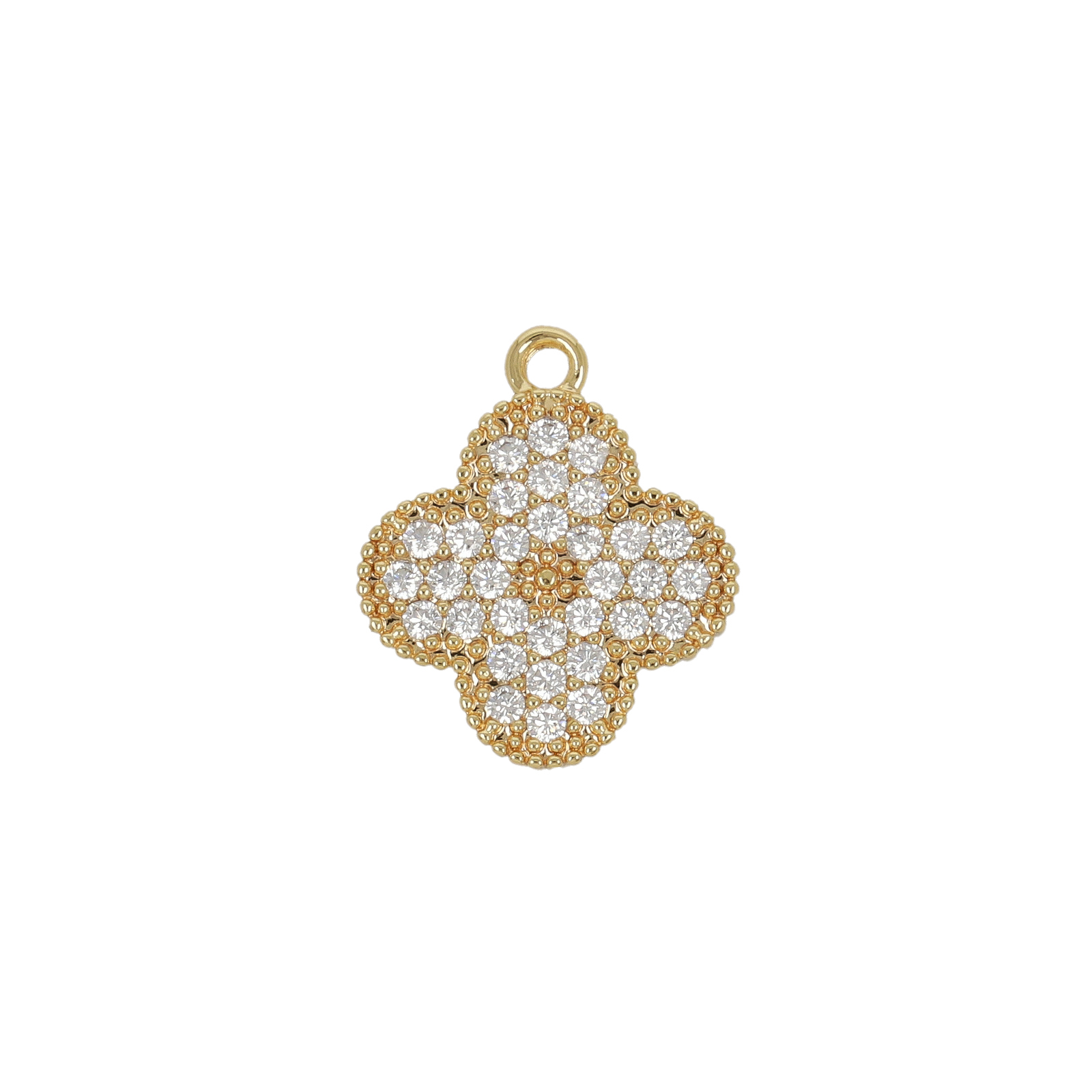 gold plated cubic zirconia pendant - clover 12,5mm | 1pc