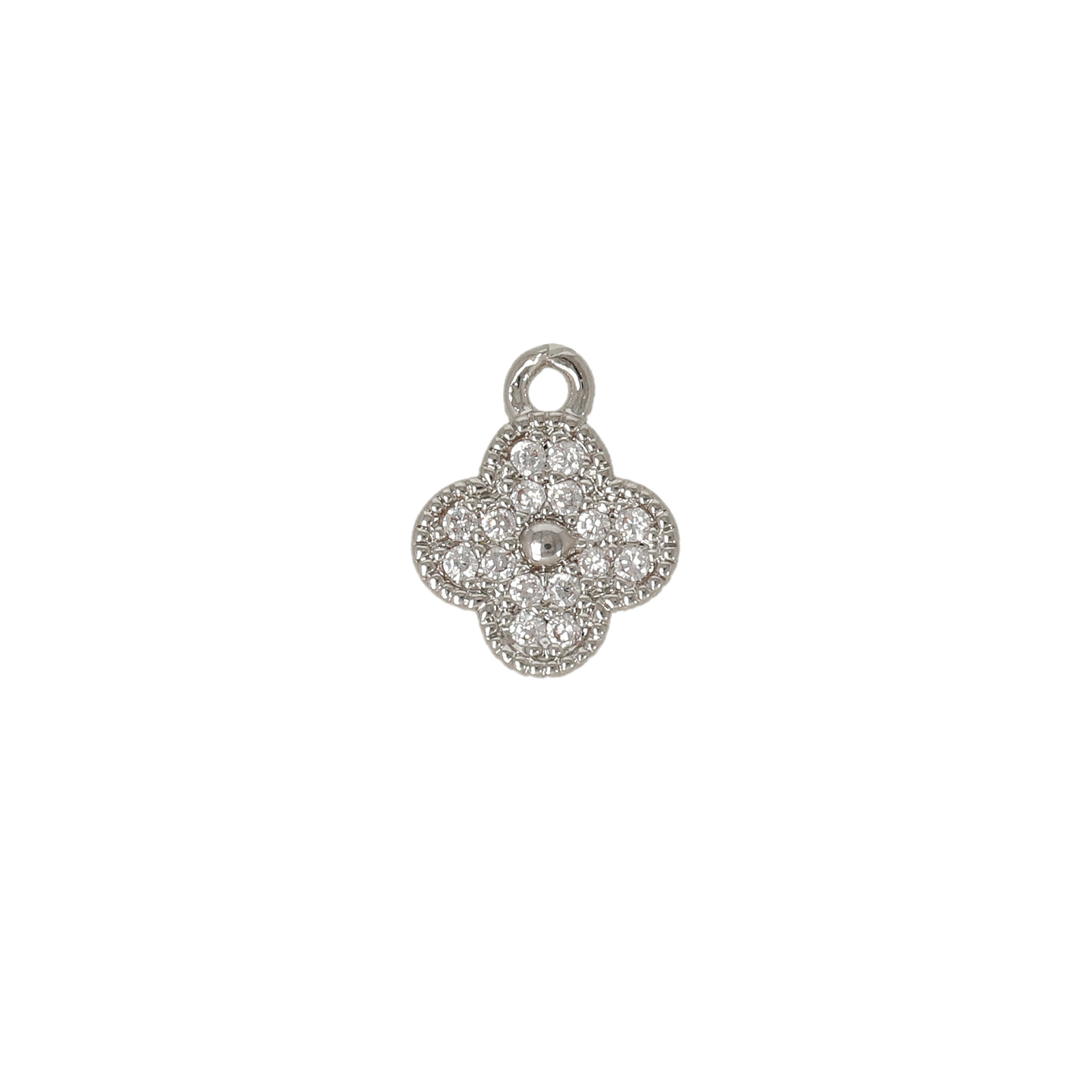 rhodium silver plated cubic zirconia charm - clover 8mm | 2pc