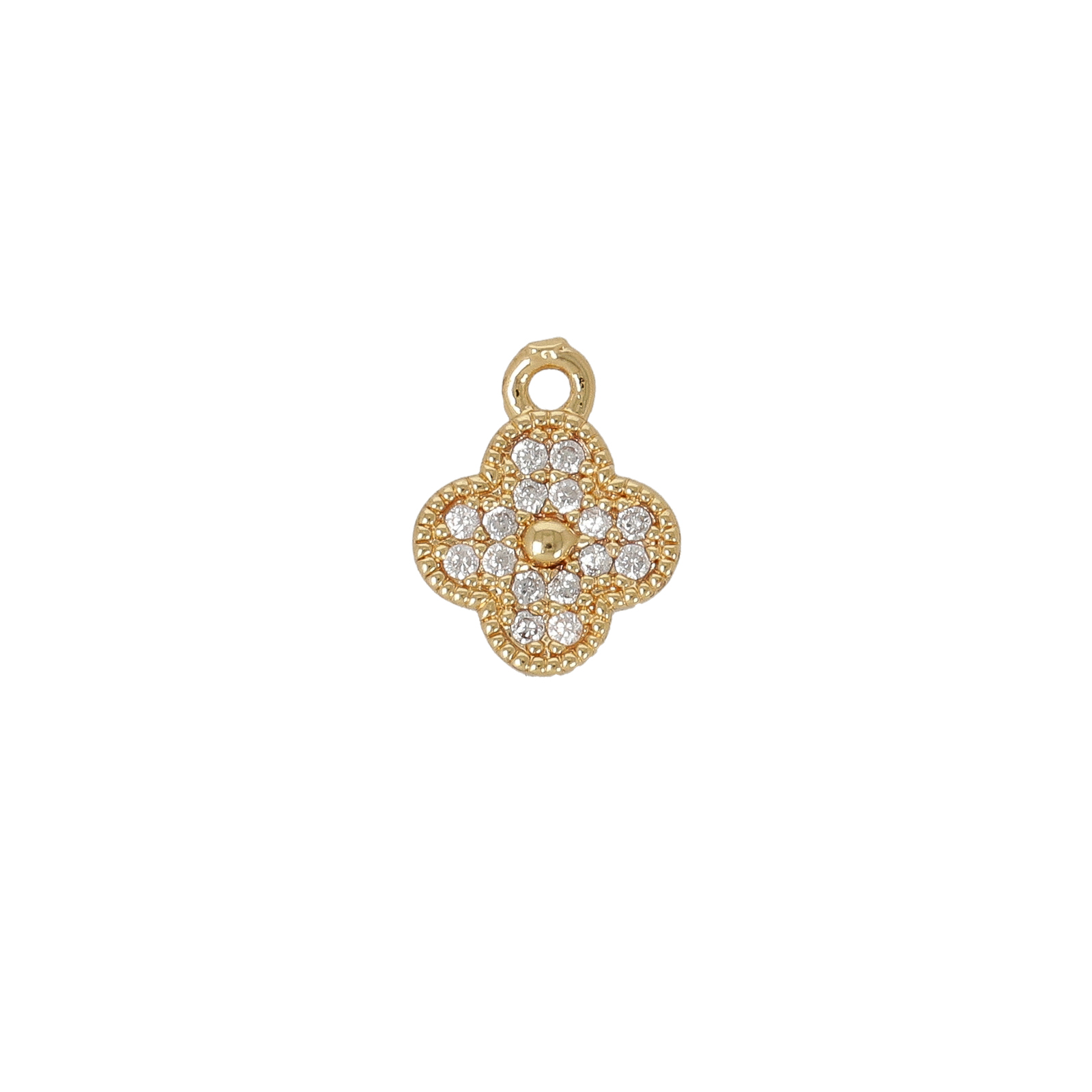 gold plated cubic zirconia charm - clover 8mm | 2pc