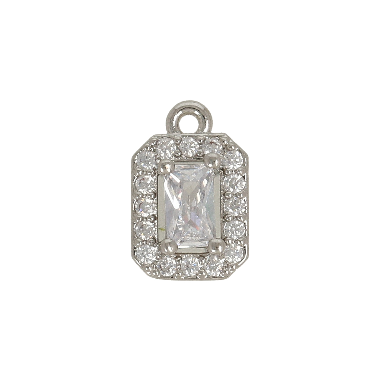 rhodium silver plated cubic zirconia charm - rectagle 10x7mm | 2pc