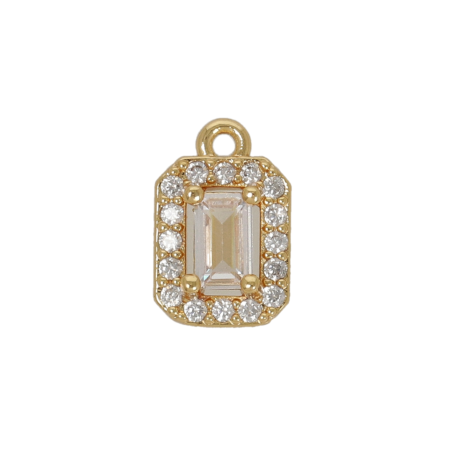 gold plated cubic zirconia charm - rectagle 10x7mm | 2pc