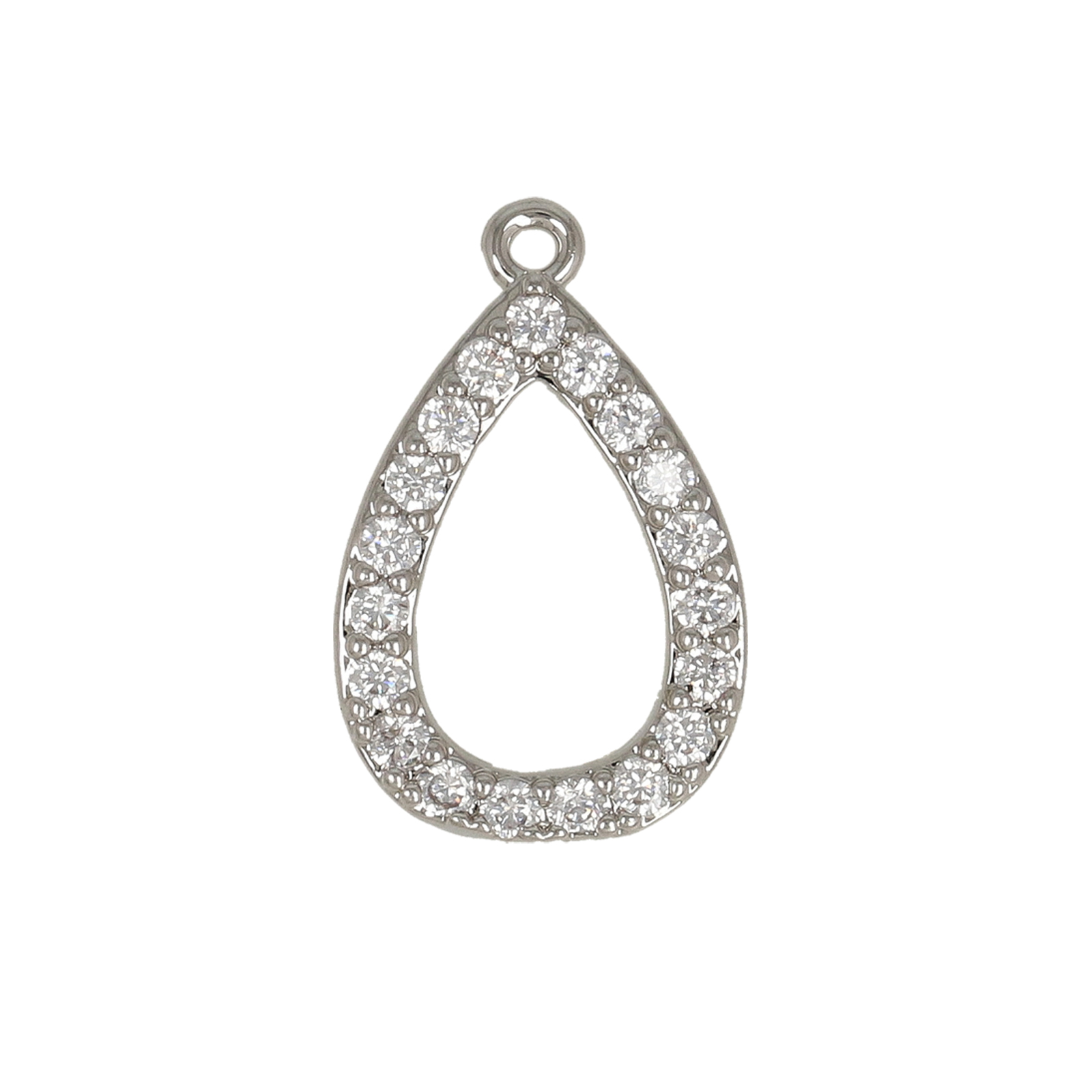 rhodium silver plated cubic zirconia charm - drop 14x10mm | 2pc