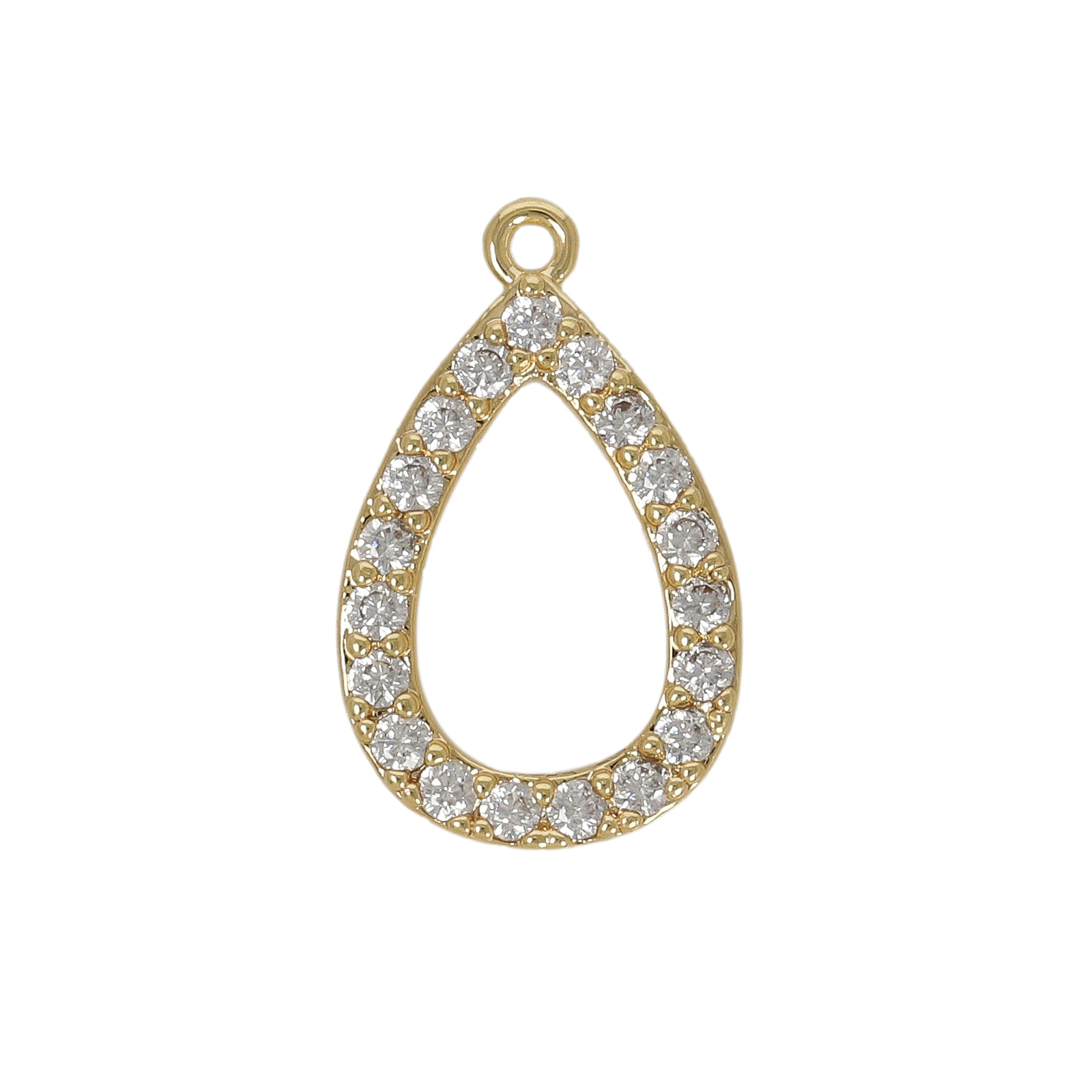 gold plated cubic zirconia charm - drop 14x10mm | 2pc