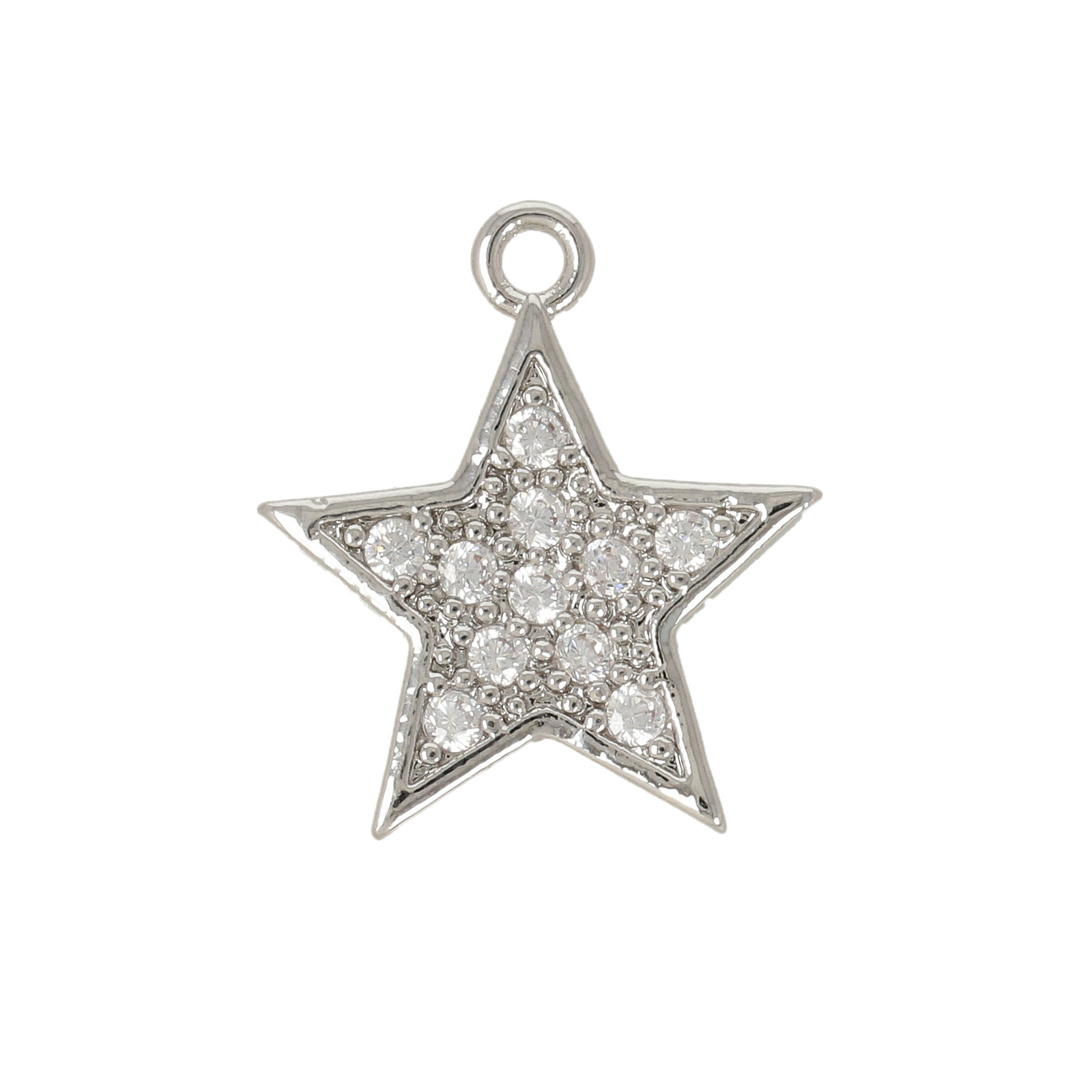 rhodium silver plated cubic zirconia charm - star 14mm | 2pc