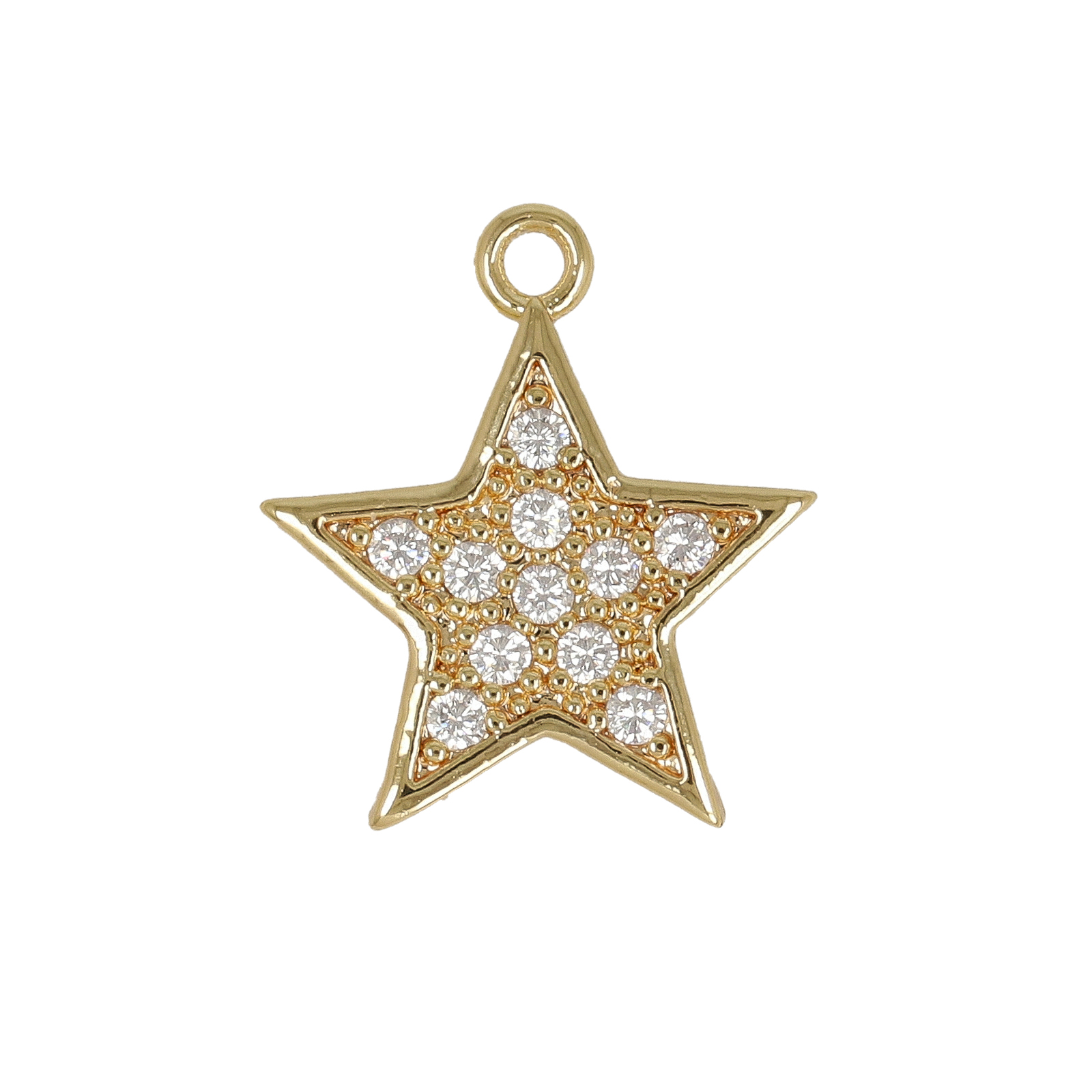 gold plated cubic zirconia charm - star 14mm | 2pc