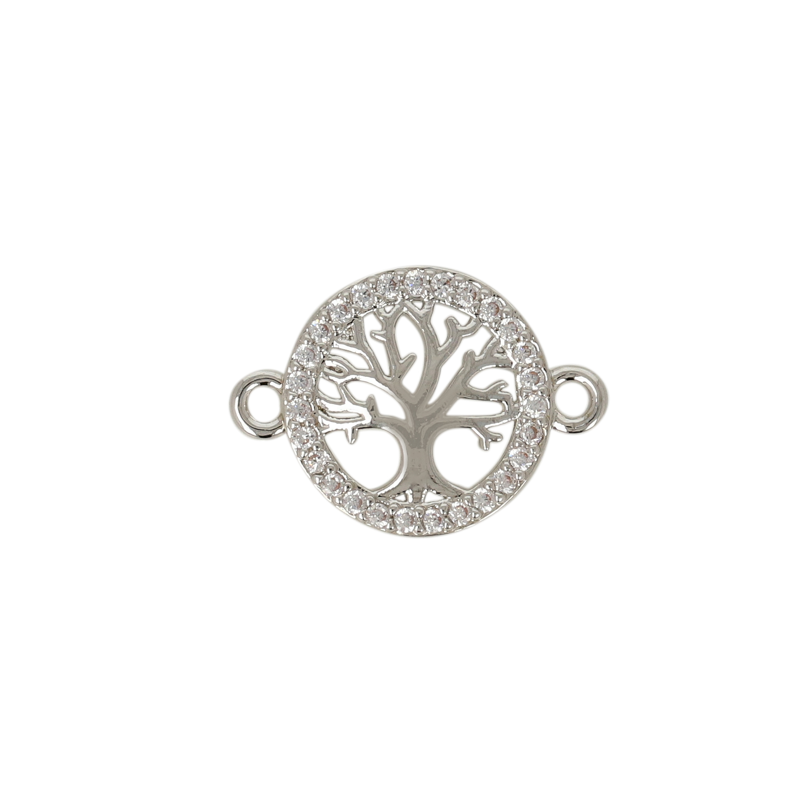 rhodium silver plated link cubic zirconia tree of life 11mm | 1pc