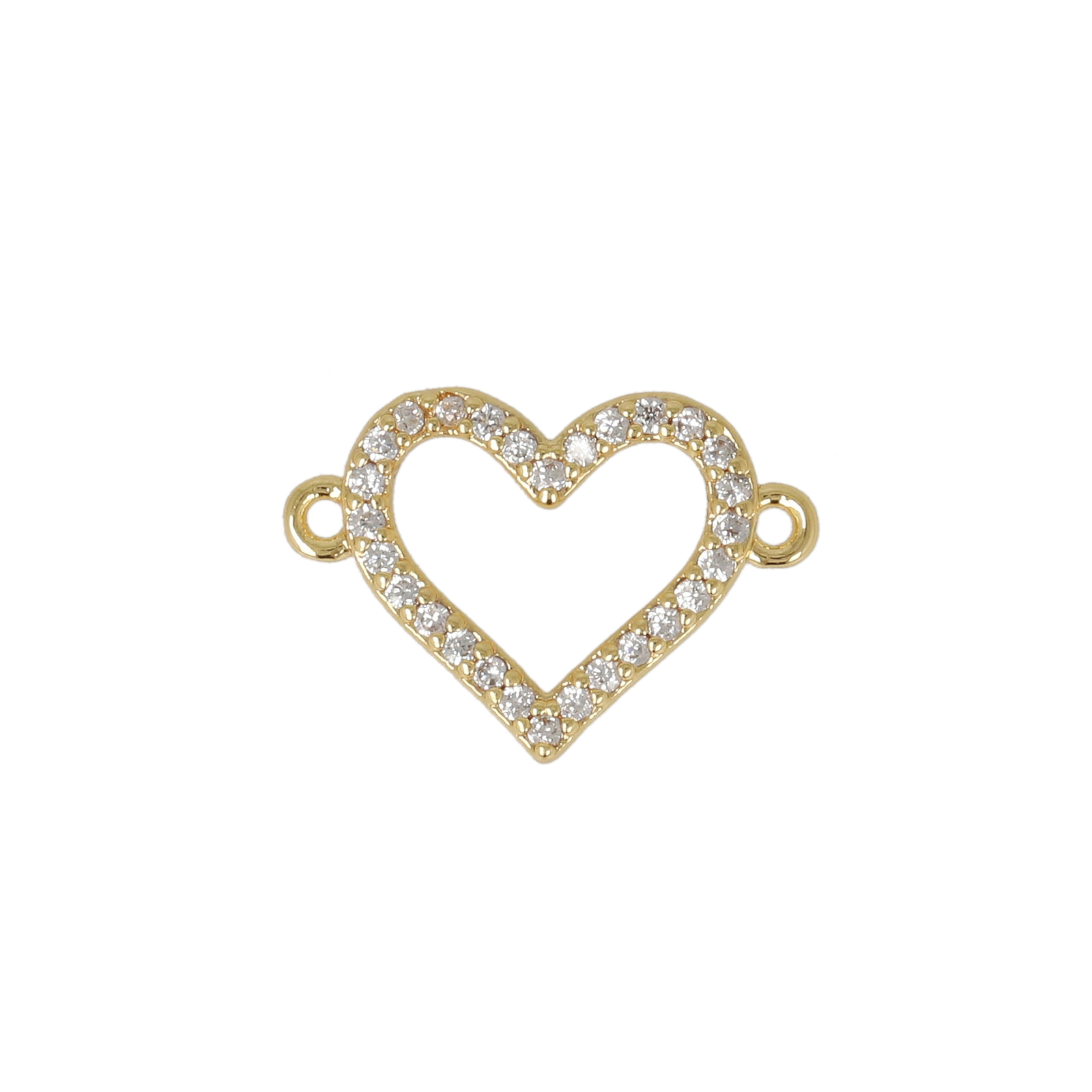 gold plated link cubic zirconia heart 12x10mm | 1pc