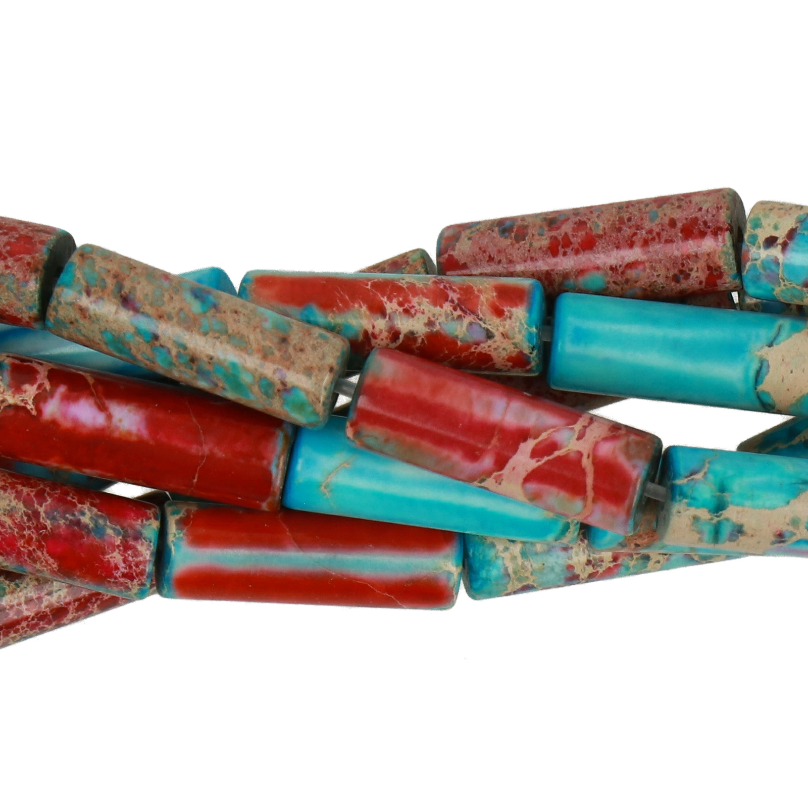 red/turquoise impression jasper smooth tube 13x4mm | 15/16-inch strand
