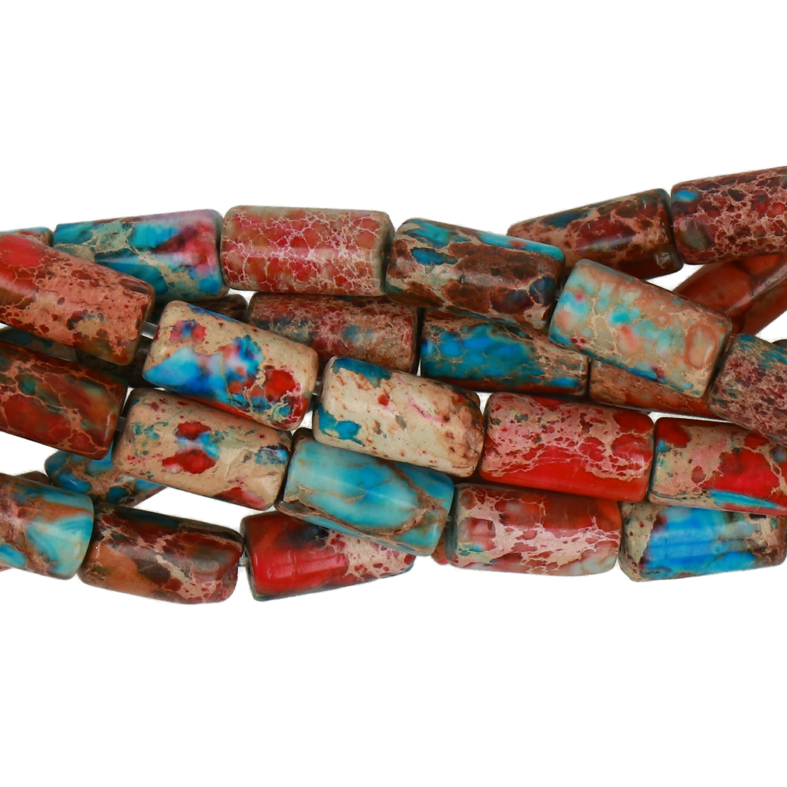 red/turquoise impression jasper smooth tube 8x4mm | 15/16-inch strand