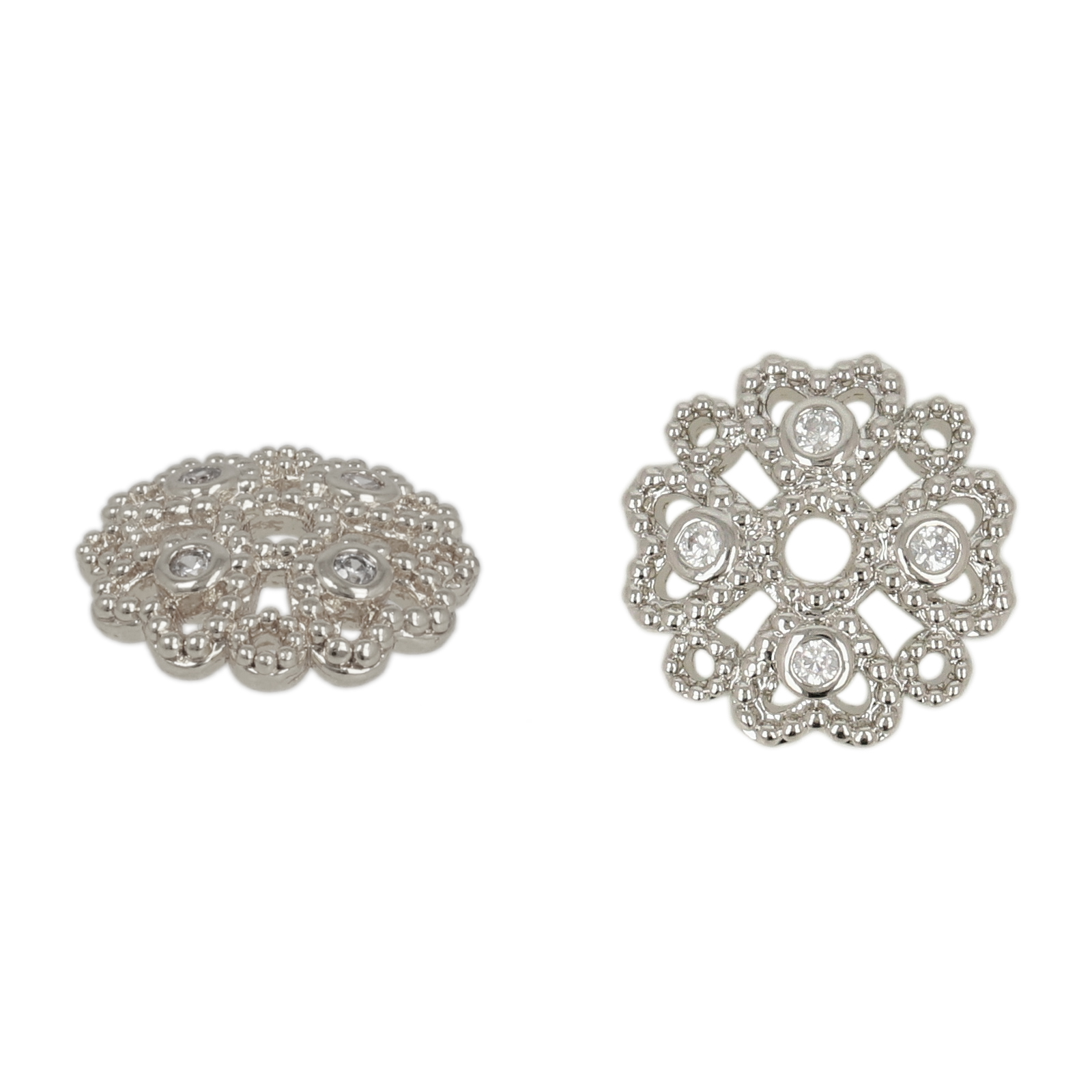 rhodium versilbert zirkonia perlenkappe 10mm | 2st