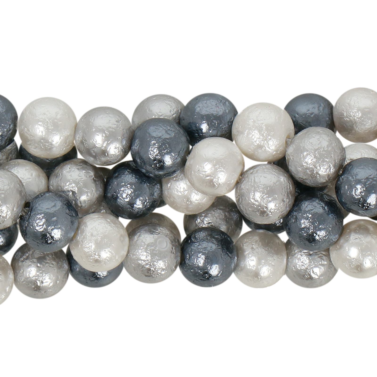 shell pearl beads mix color grey scale natural effect round 6mm | 16-inch strand