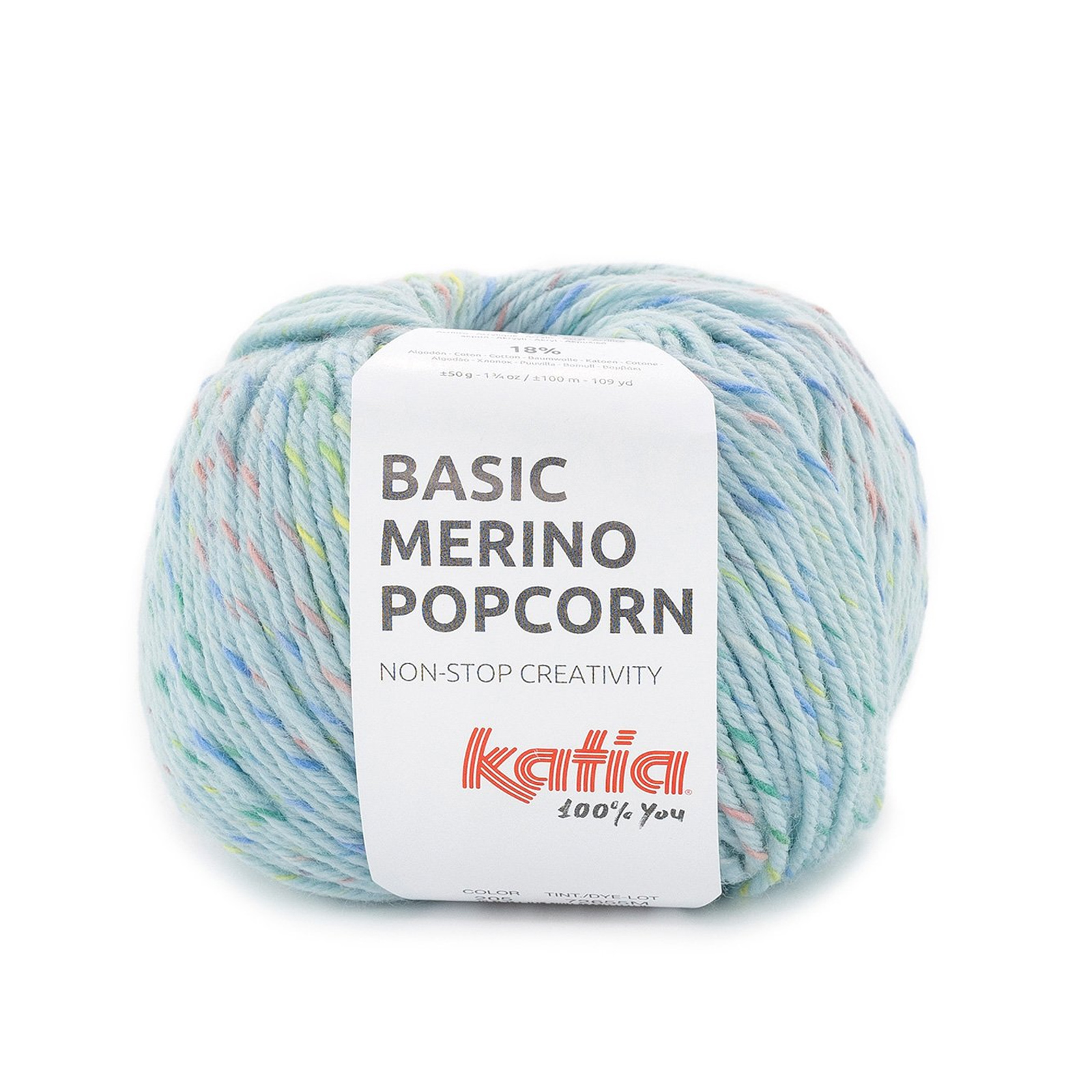 katia basic merino popcorn - light blue multicolor (205) - 50gr (102mt) | 1pc