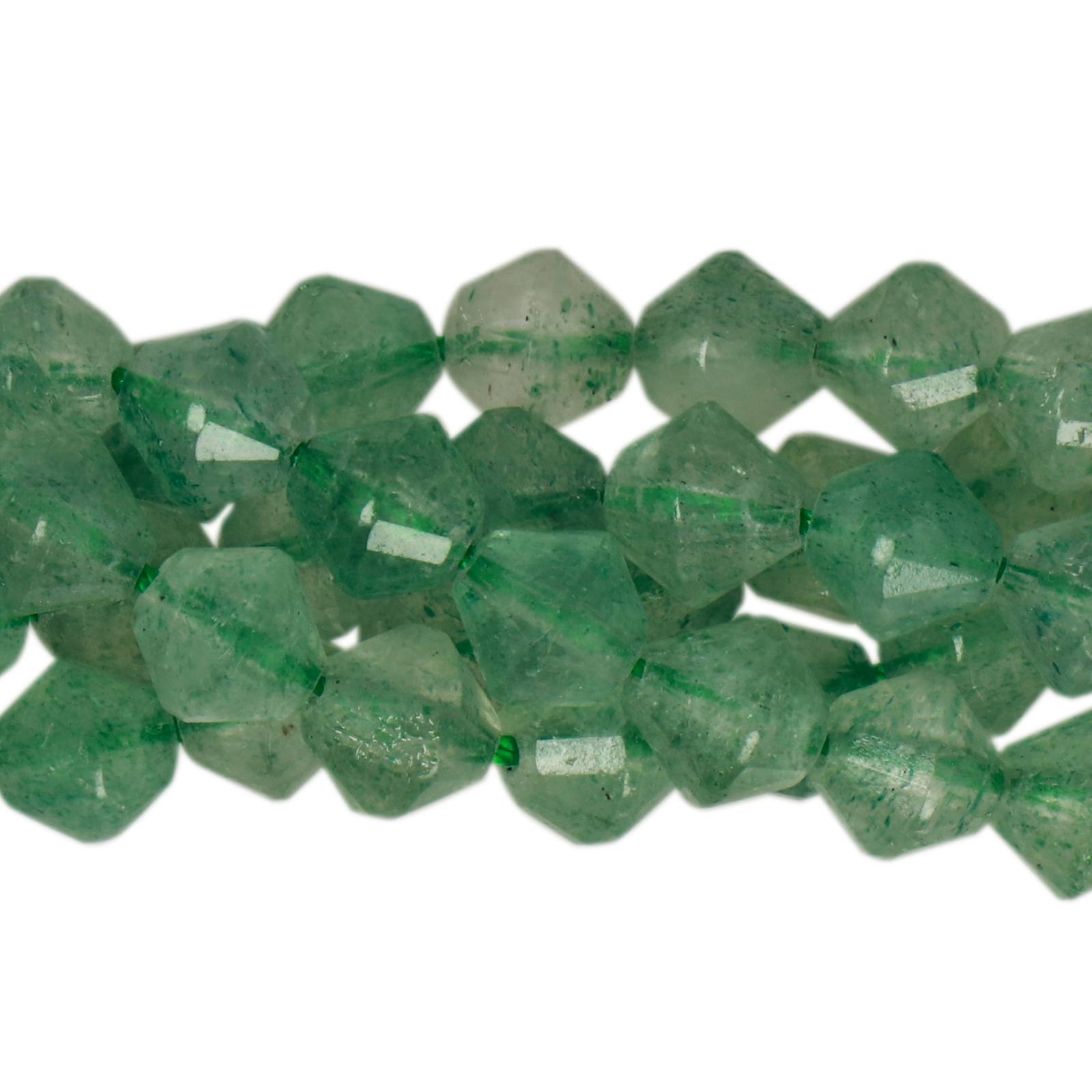green strawberry quartz faceted bicone 6mm | 15/16-inch strand