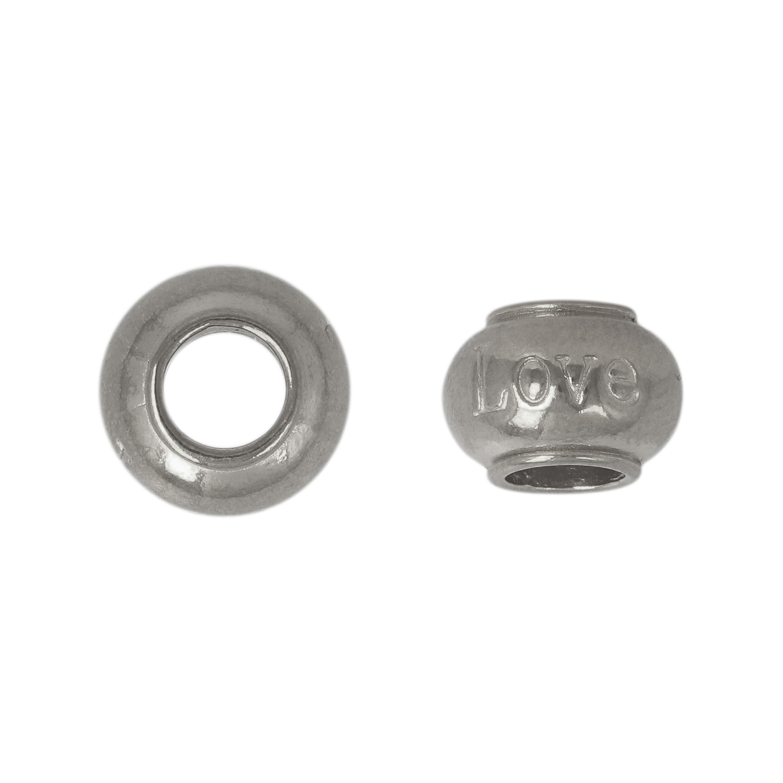 stainless steel "love" roundelle bead 10x7mm - hole 4,5mm | 2pc