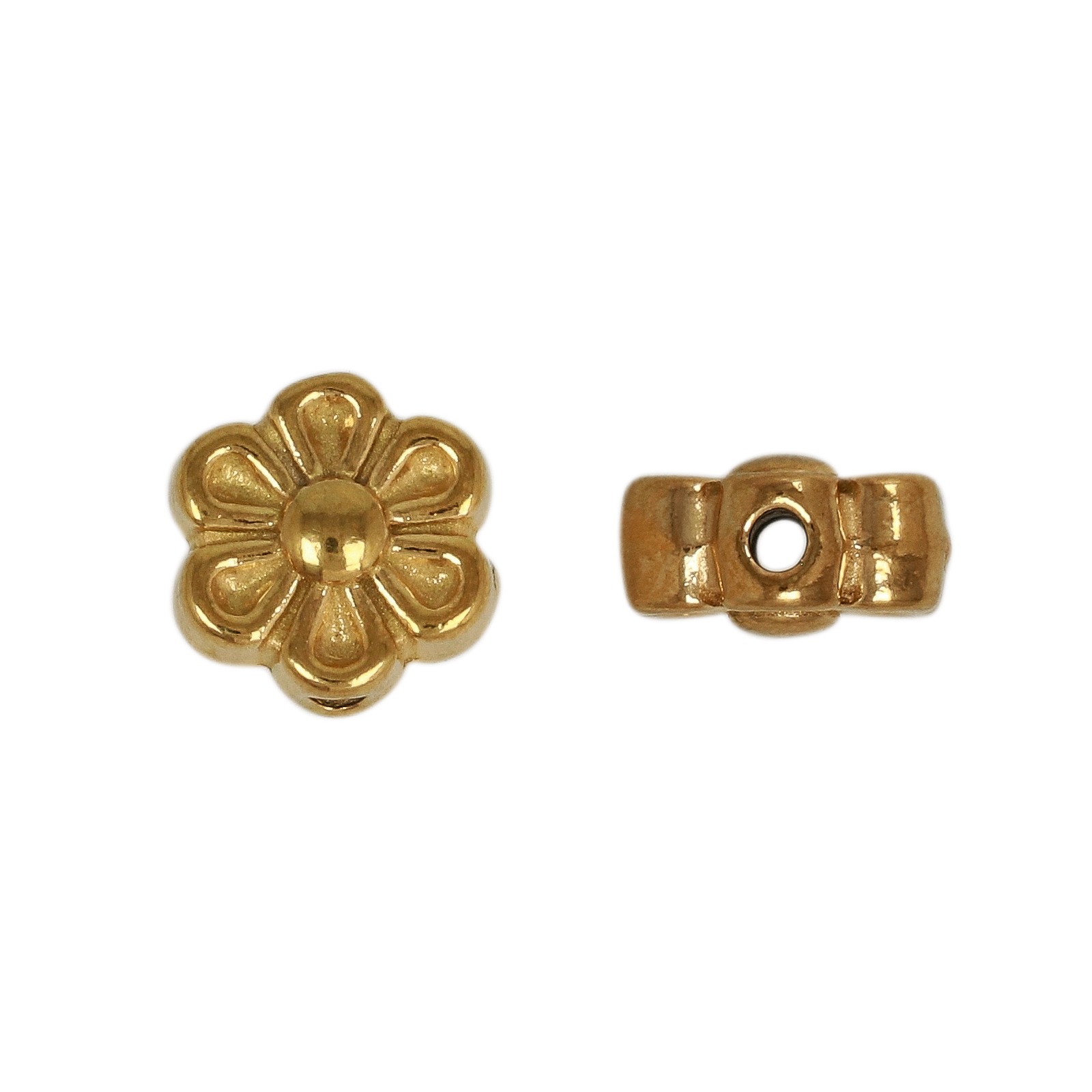 gold plated stainless steel flower bead 8mm - hole 1,3mm | 2pc