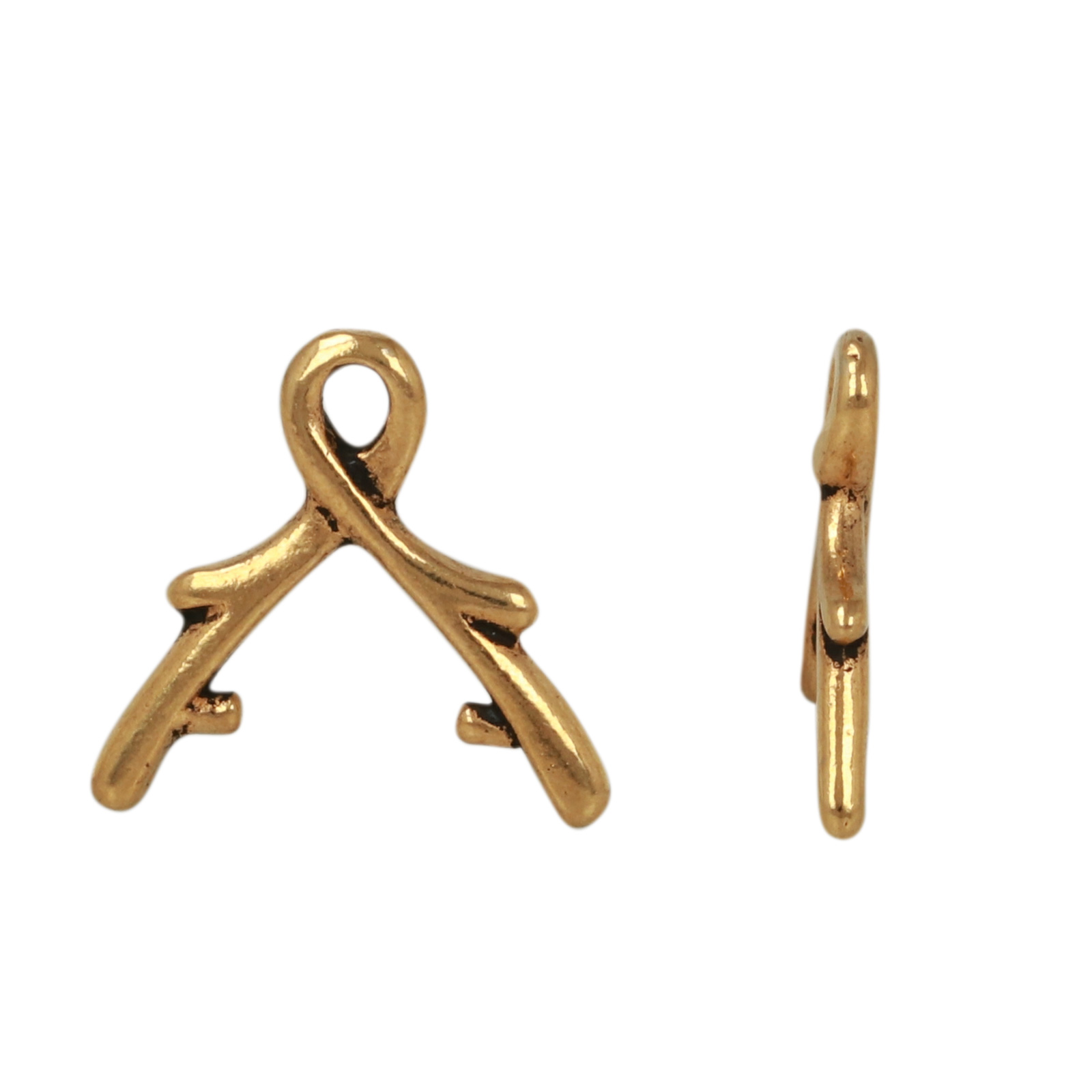 antique gold plated vine prong bail (for flat briolette (6012) pendant) 14mm | 1pc
