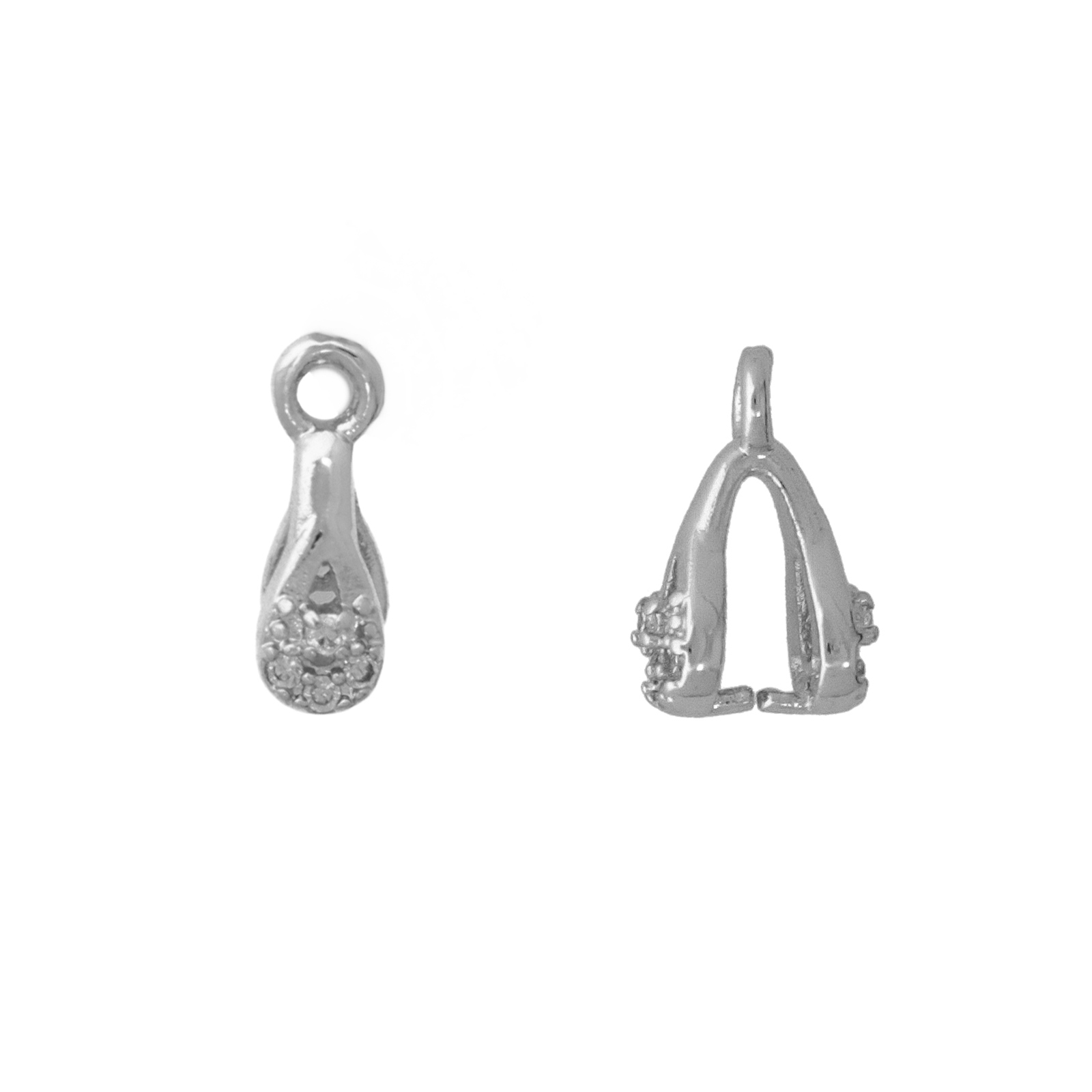 rhodium silver plated metal cz bails 10x3mm | 1pc