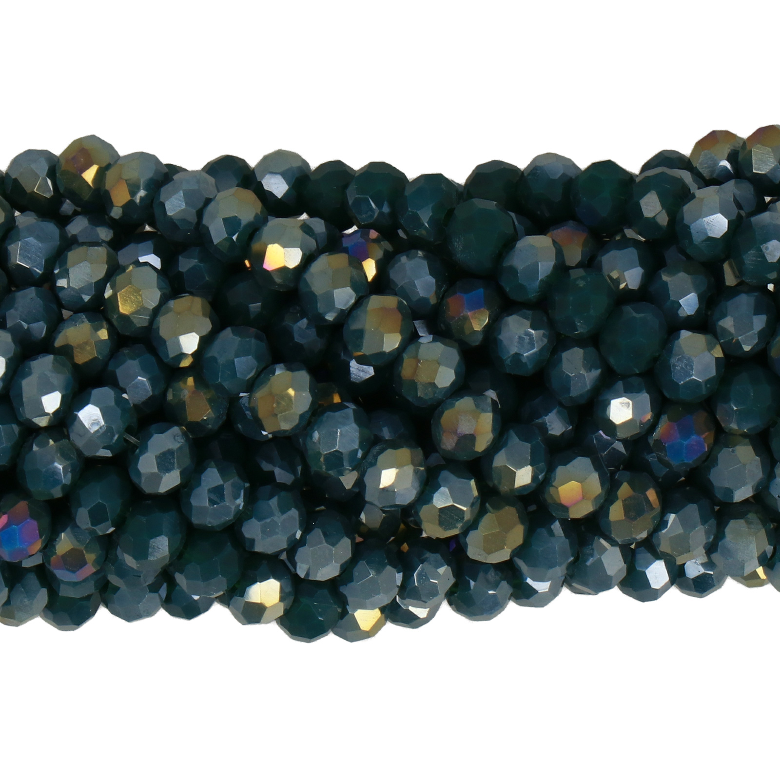opaque petrol green ab gold chinese crystal faceted roundelle 4x3mm | strand 100pc aprox